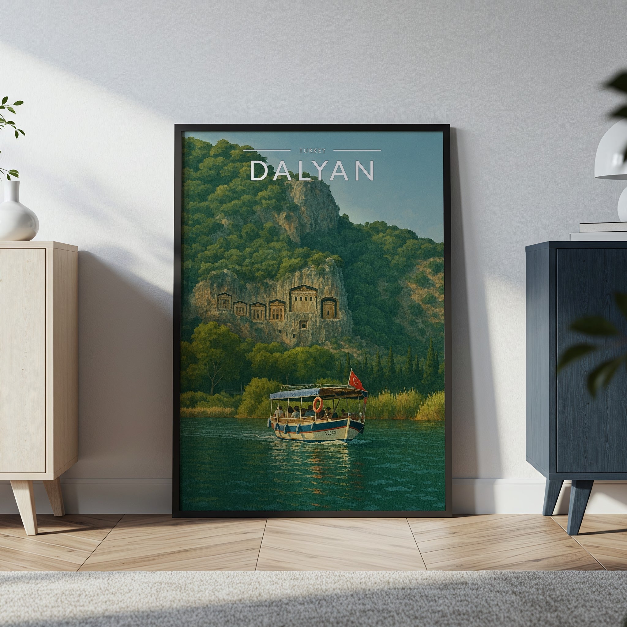 Dalyan Travel Poster in a black frame