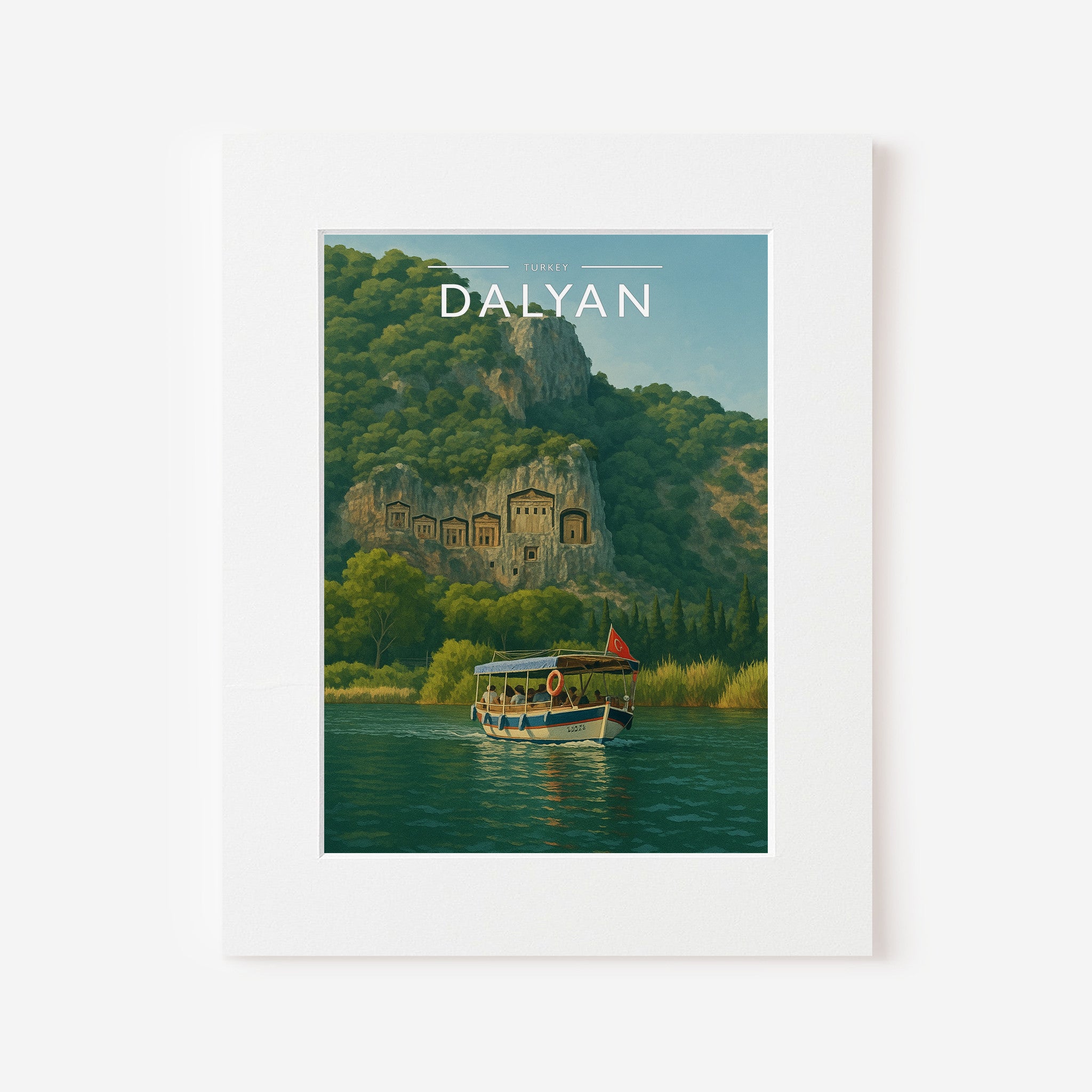 Dalyan Travel Poster in a white mount