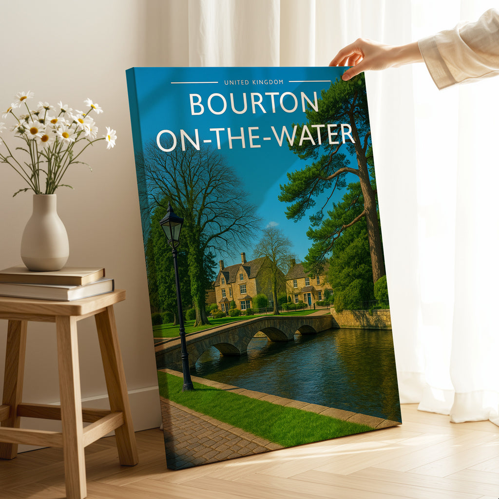 Bourton-on-the-Water Travel Poster as a gallery-wrapped canvas