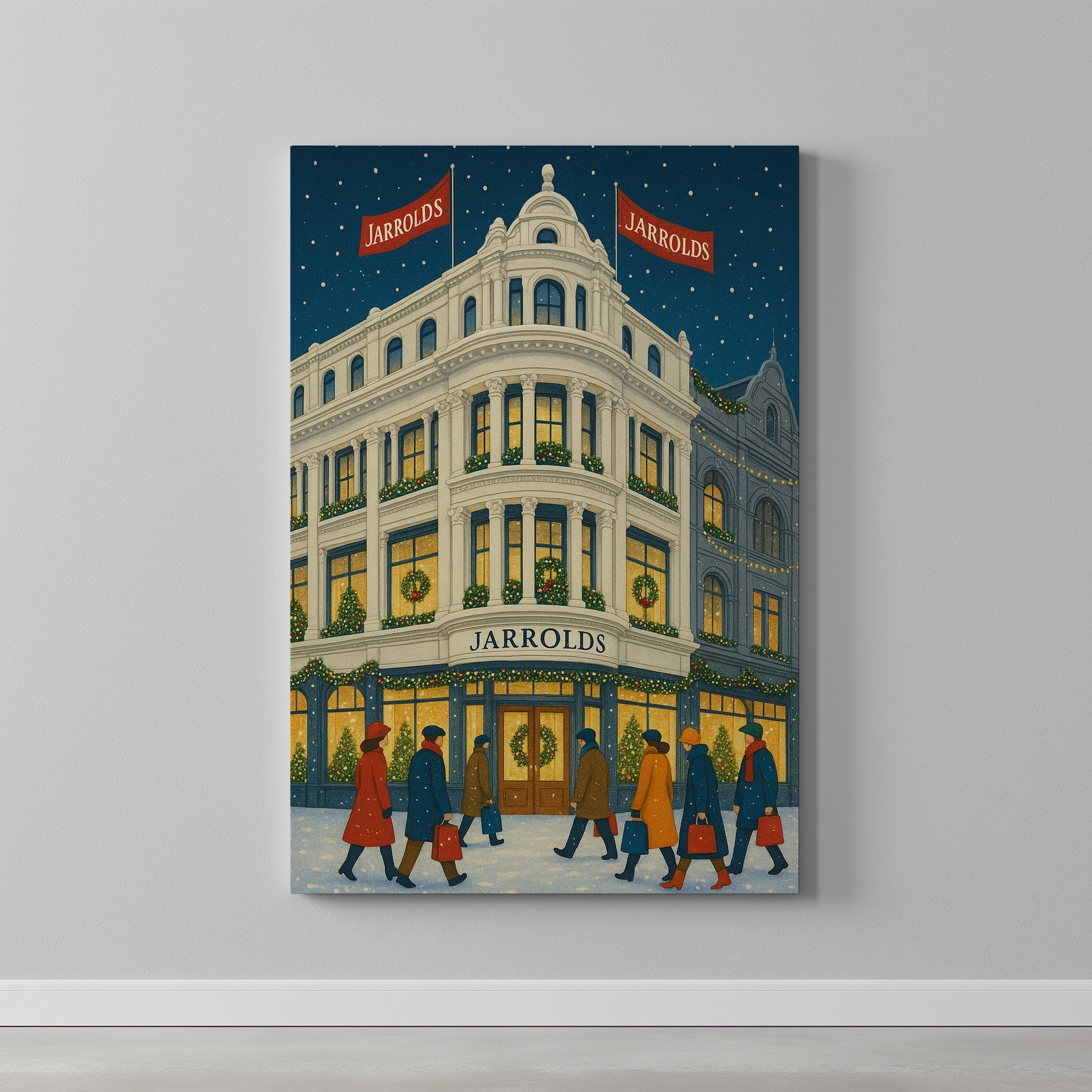 Norwich #4 Travel Poster as a gallery-wrapped canvas on a plain wall