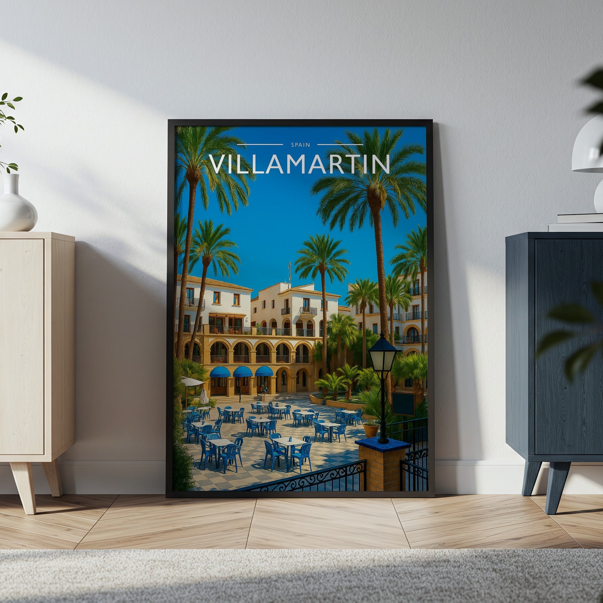 Villamartin Travel Poster in a black frame
