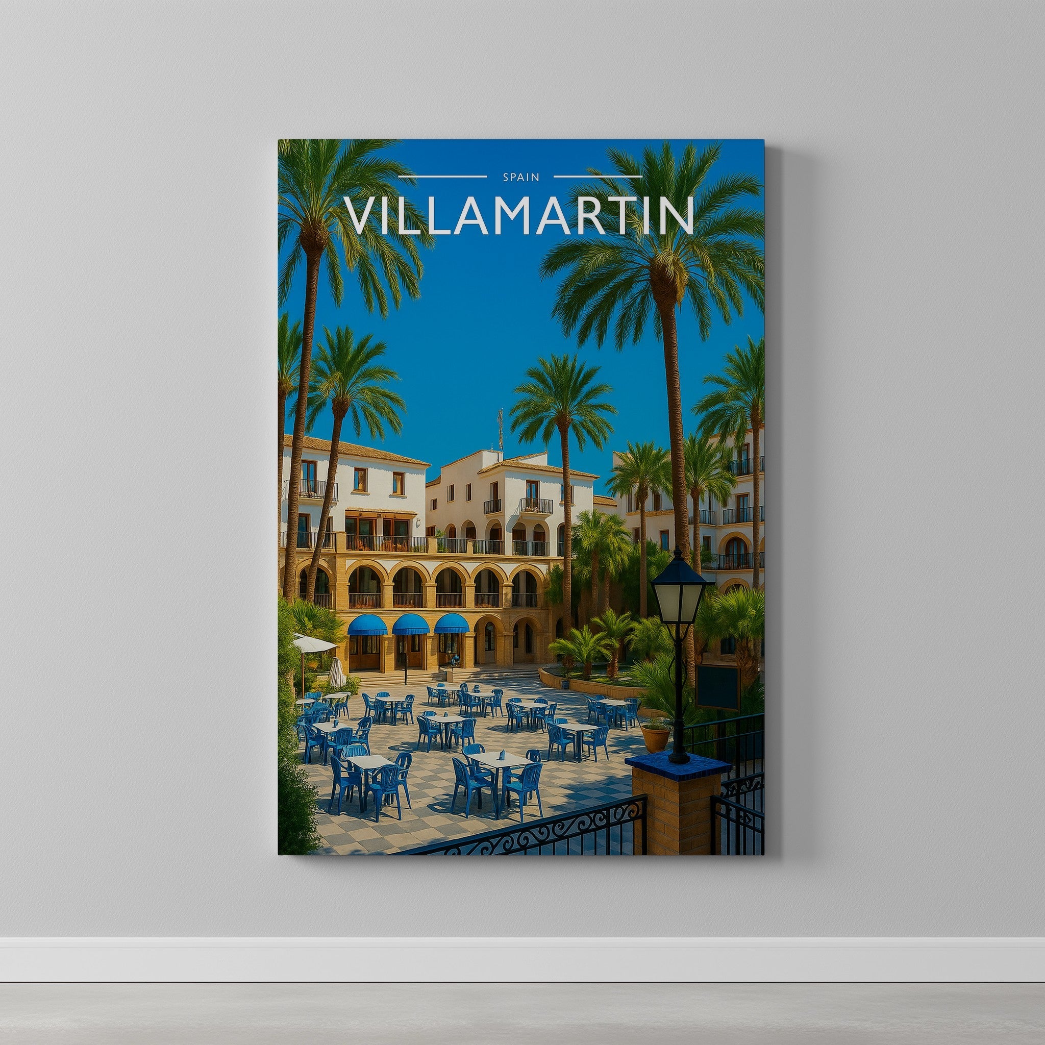 Villamartin Travel Poster as a gallery-wrapped canvas on a plain wall