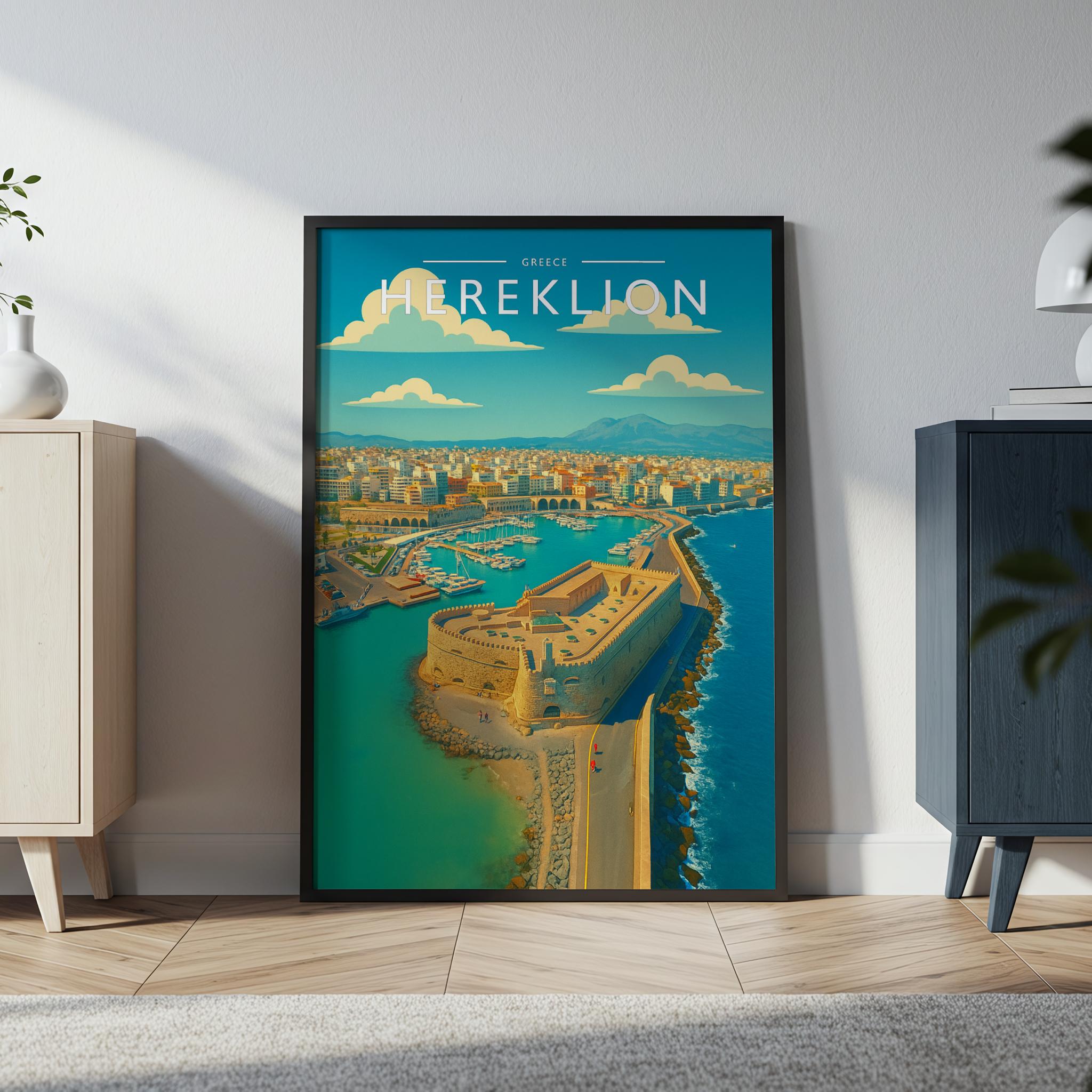 Heraklion Travel Poster in a black frame