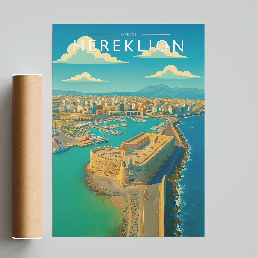 Heraklion Travel Poster - fine art print with shipping tube