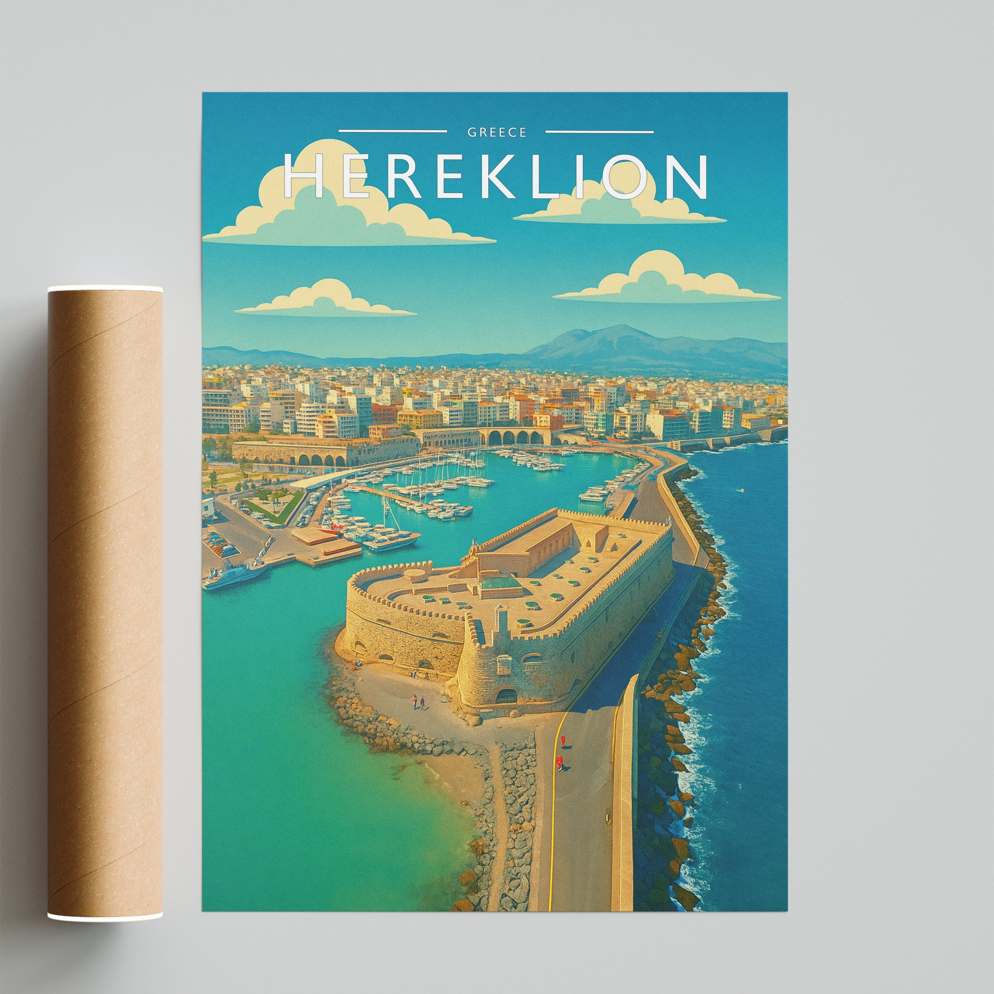Heraklion Travel Poster - fine art print with shipping tube