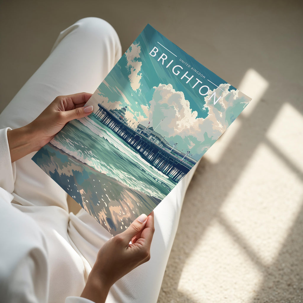 Brighton Travel Poster - A4 print held in hand