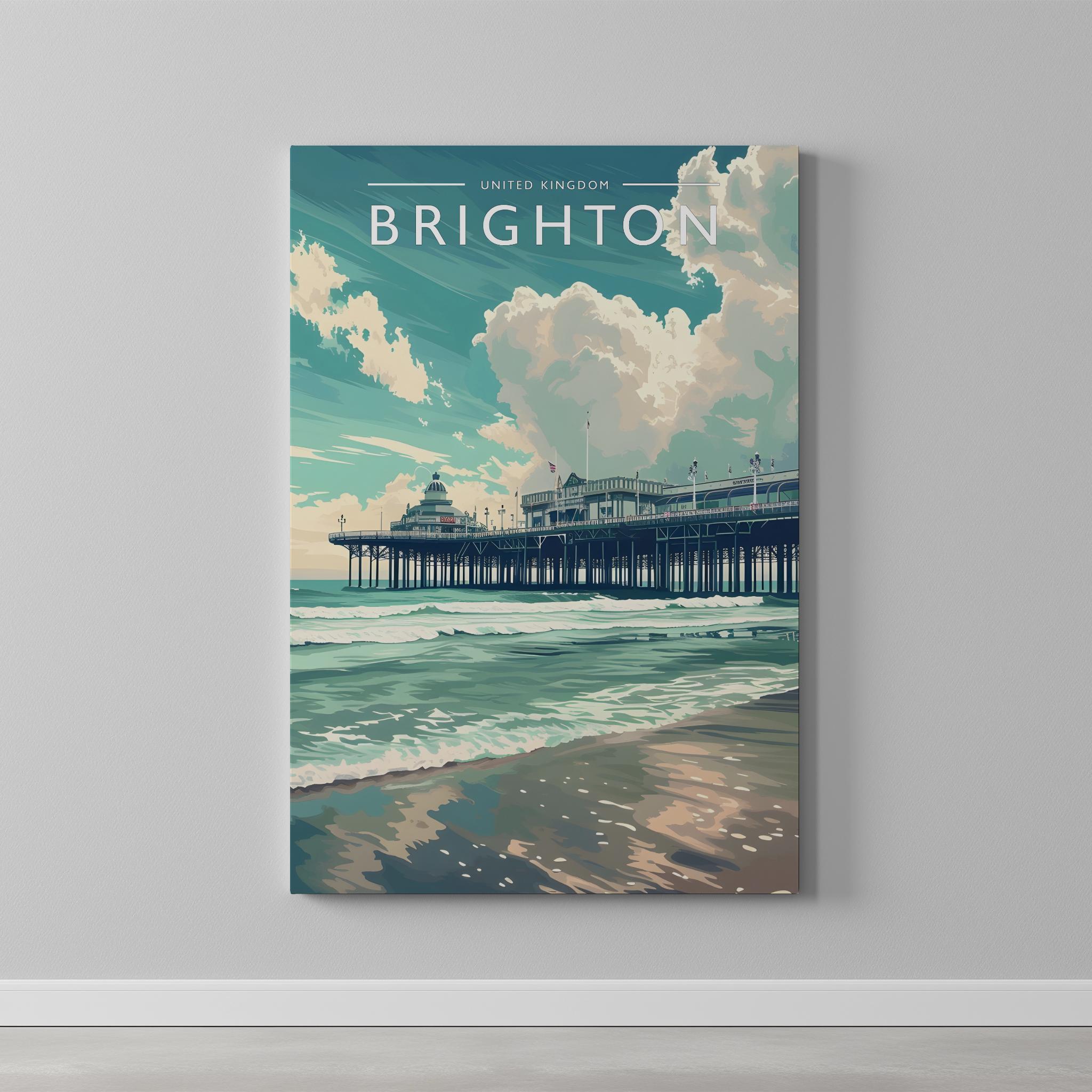 Brighton Travel Poster as a gallery-wrapped canvas on a plain wall