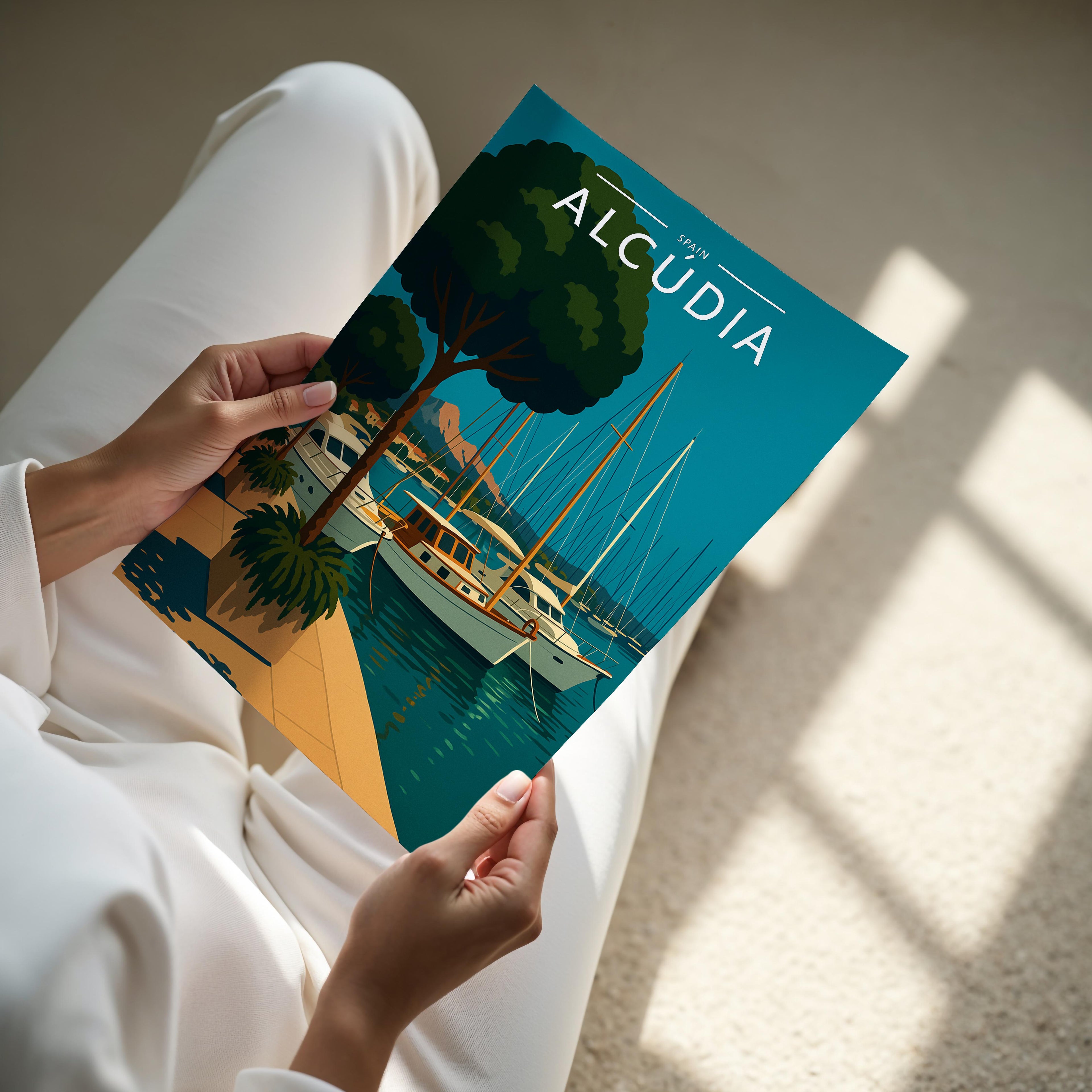 Alcúdia Travel Poster - A4 print held in hand