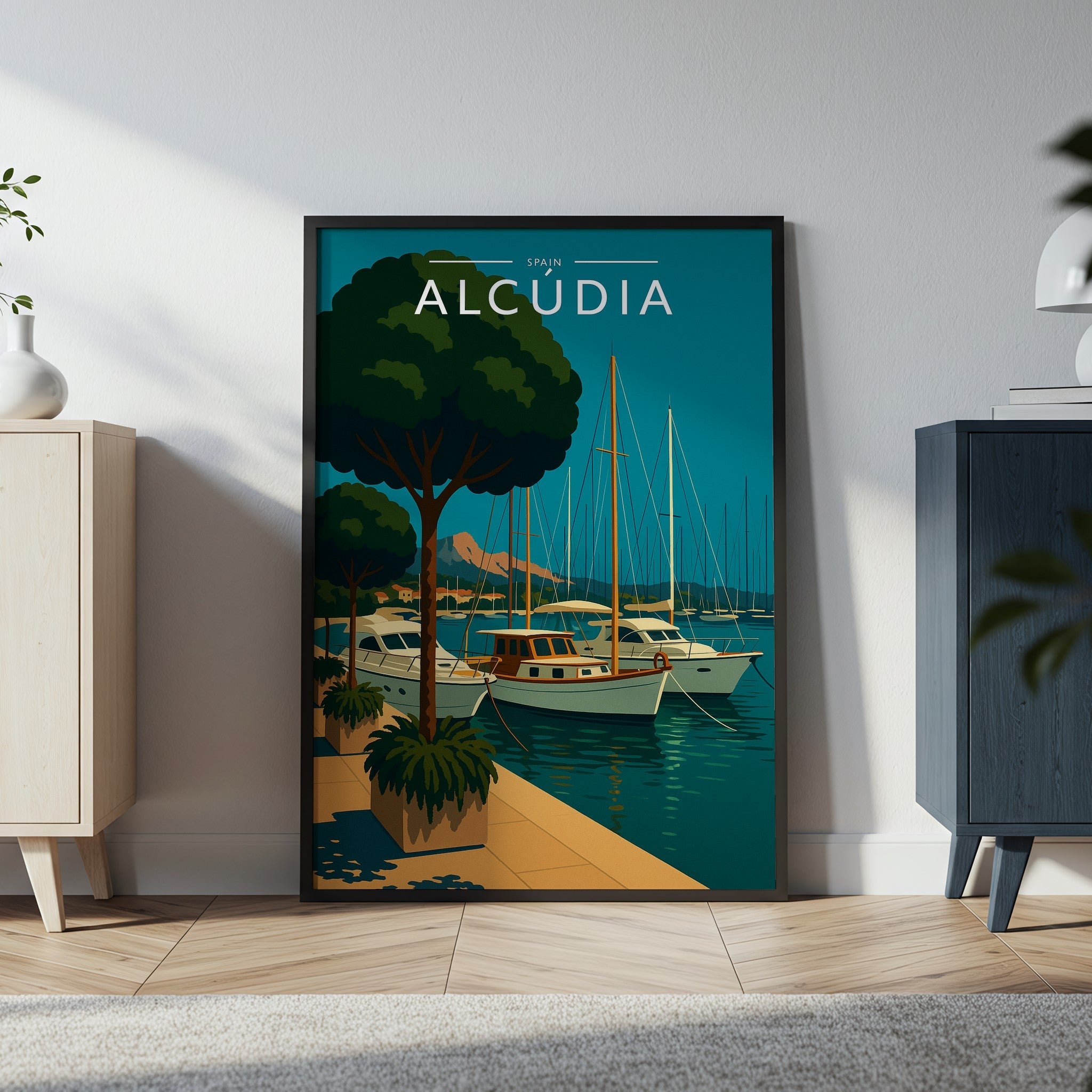 Alcúdia Travel Poster in a black frame
