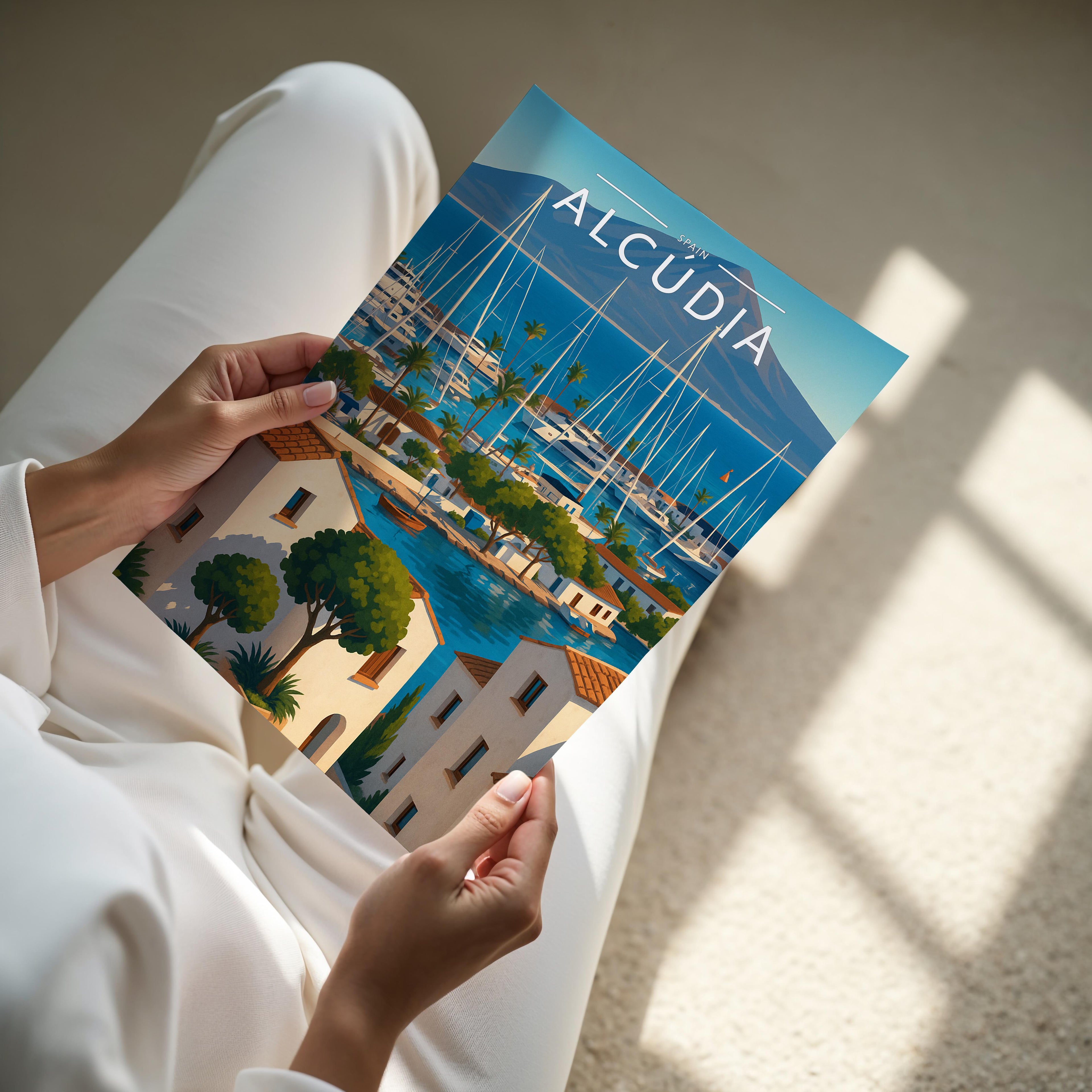 Alcúdia #2 Travel Poster - A4 print held in hand
