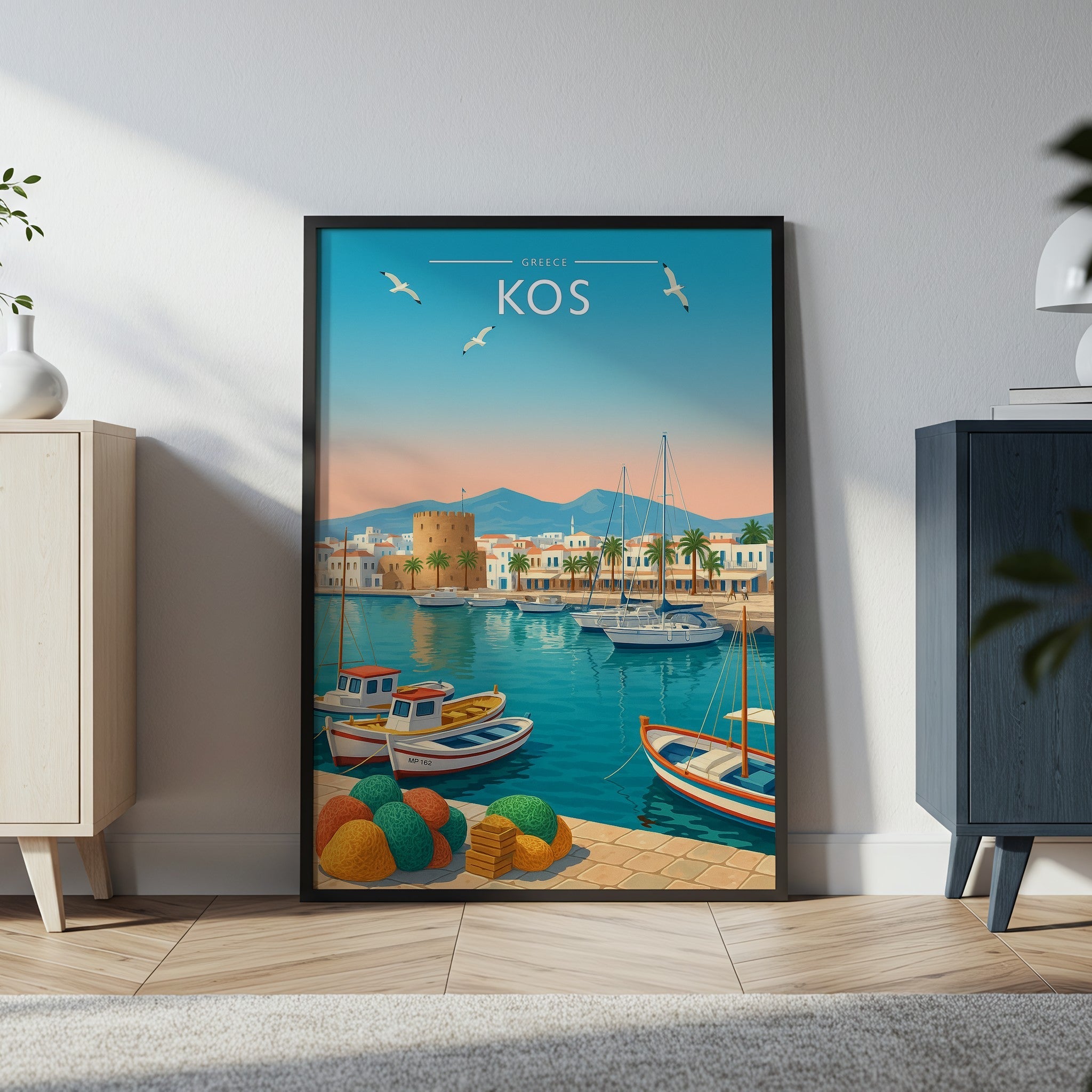 Kos #2 Travel Poster in a black frame