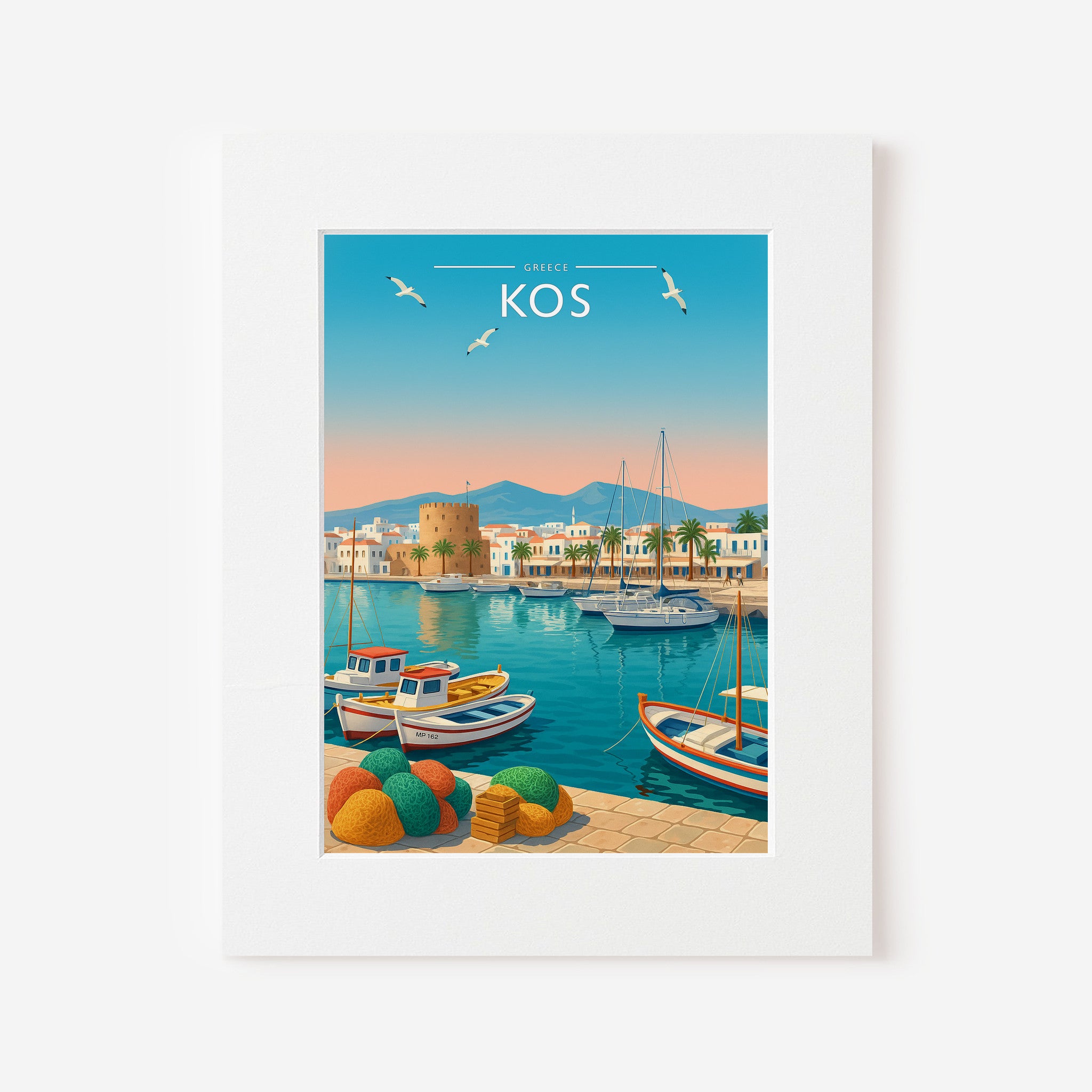 Kos #2 Travel Poster in a white mount