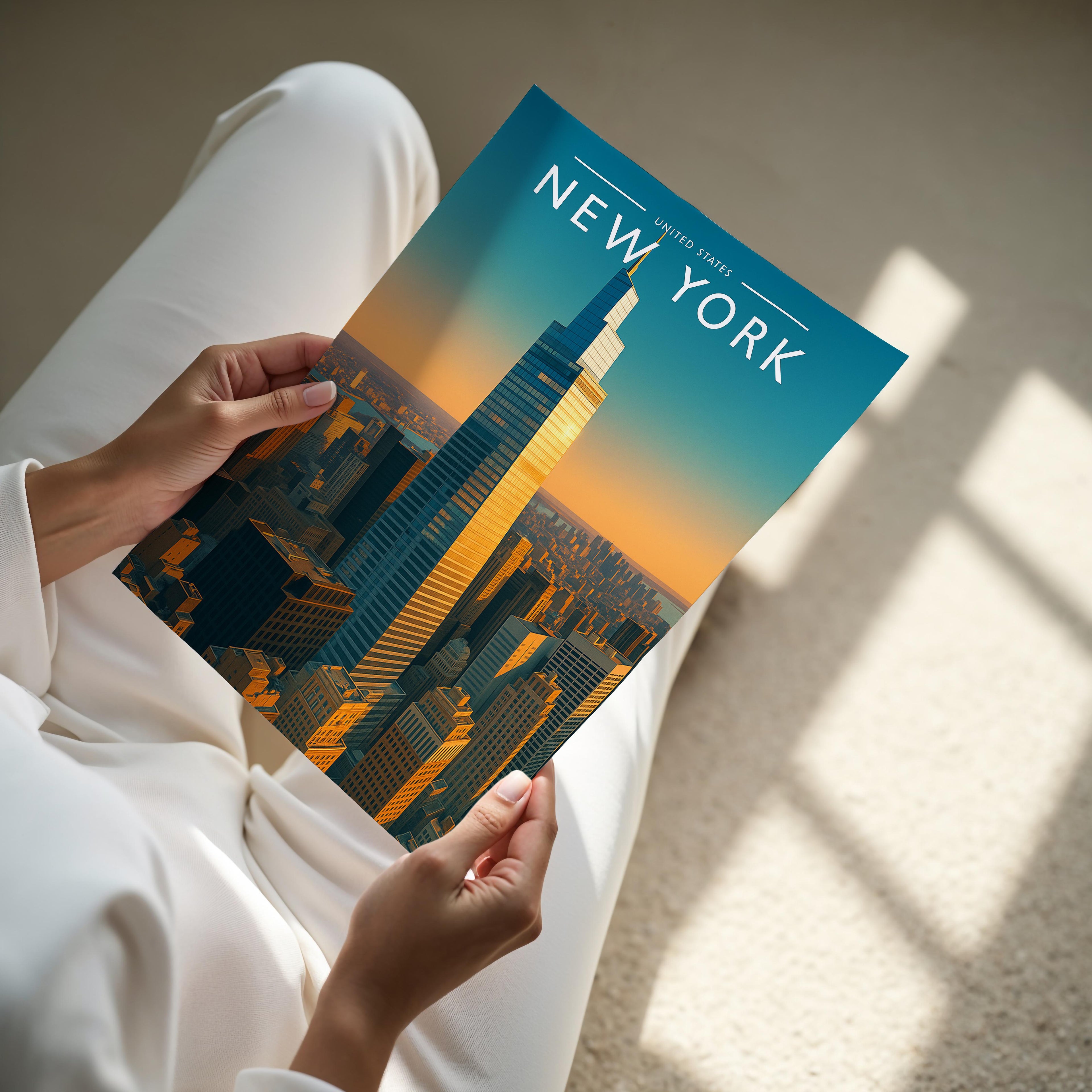 New York Travel Poster - A4 print held in hand