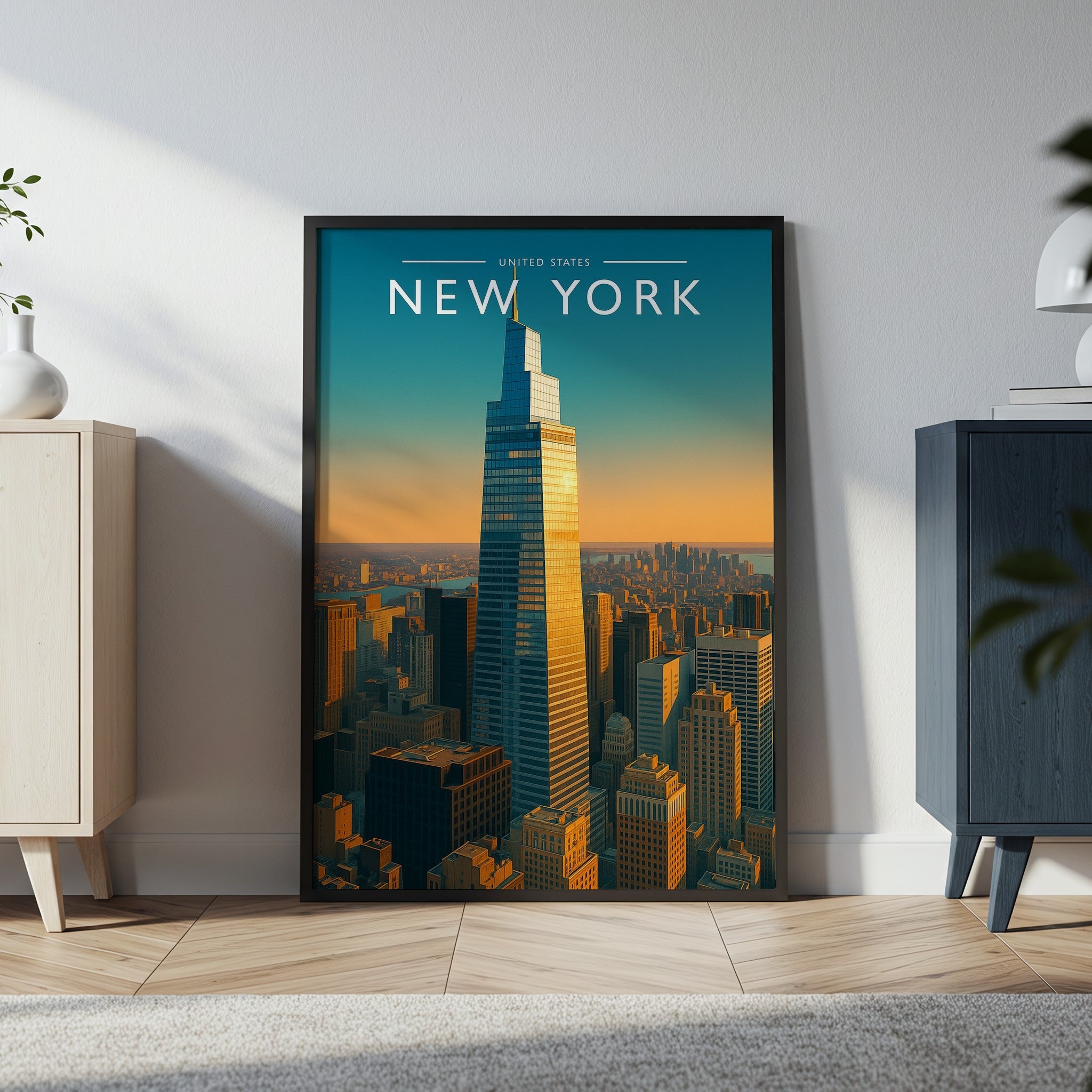 New York Travel Poster in a black frame