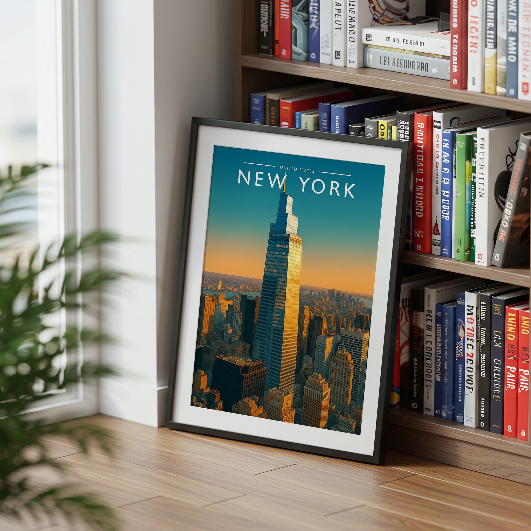 New York Travel Poster mounted in a black frame