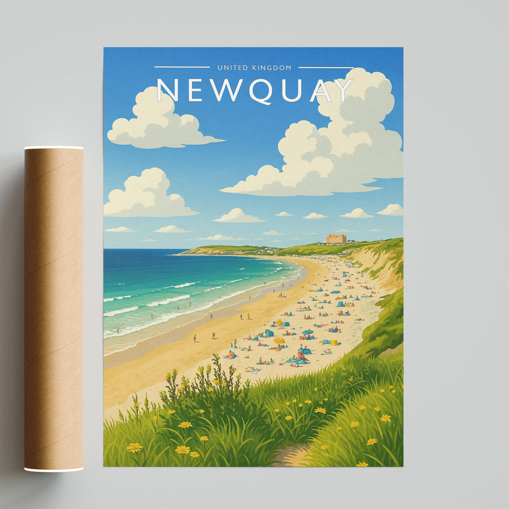 Newquay Travel Poster - fine art print with shipping tube