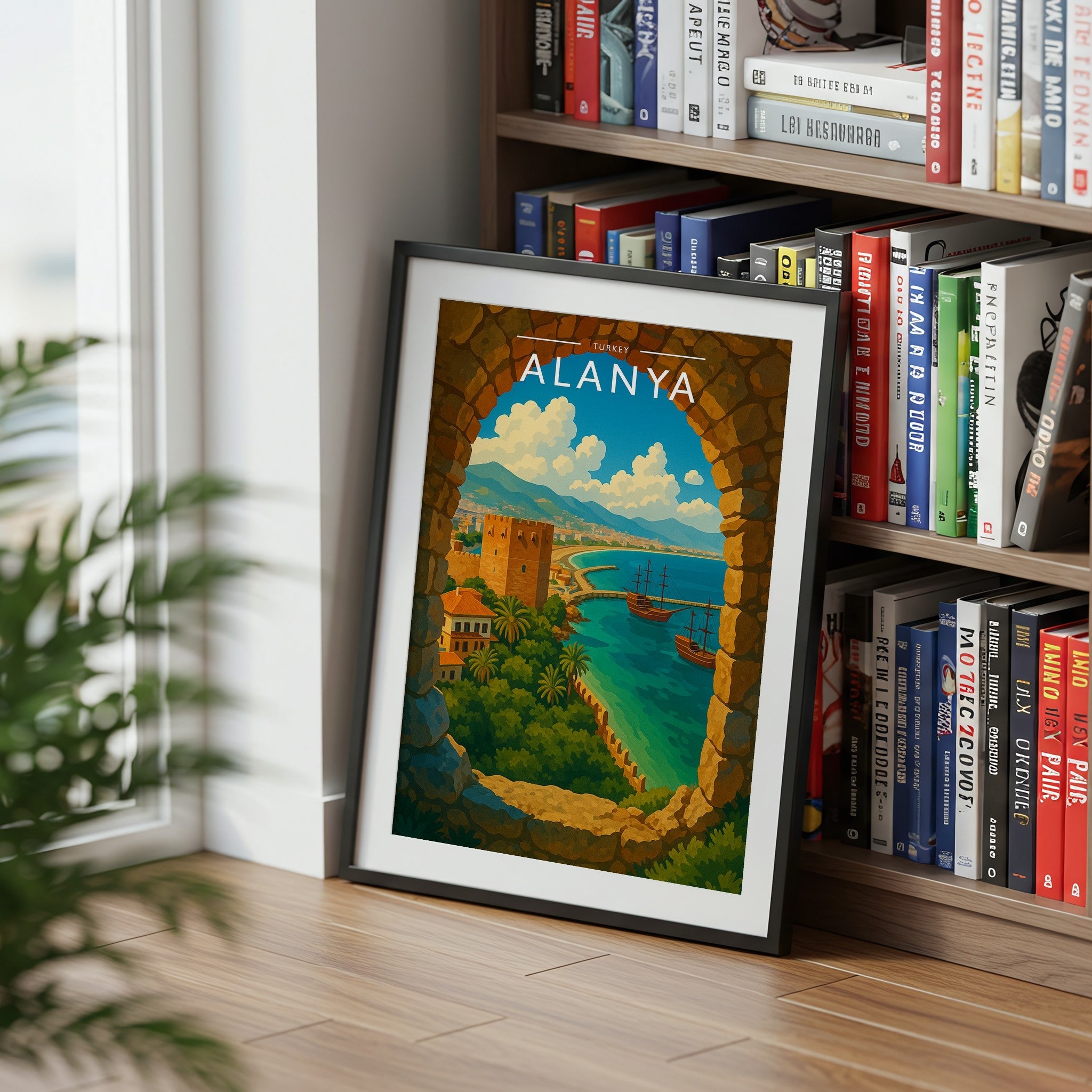 Alanya Travel Poster mounted in a black frame