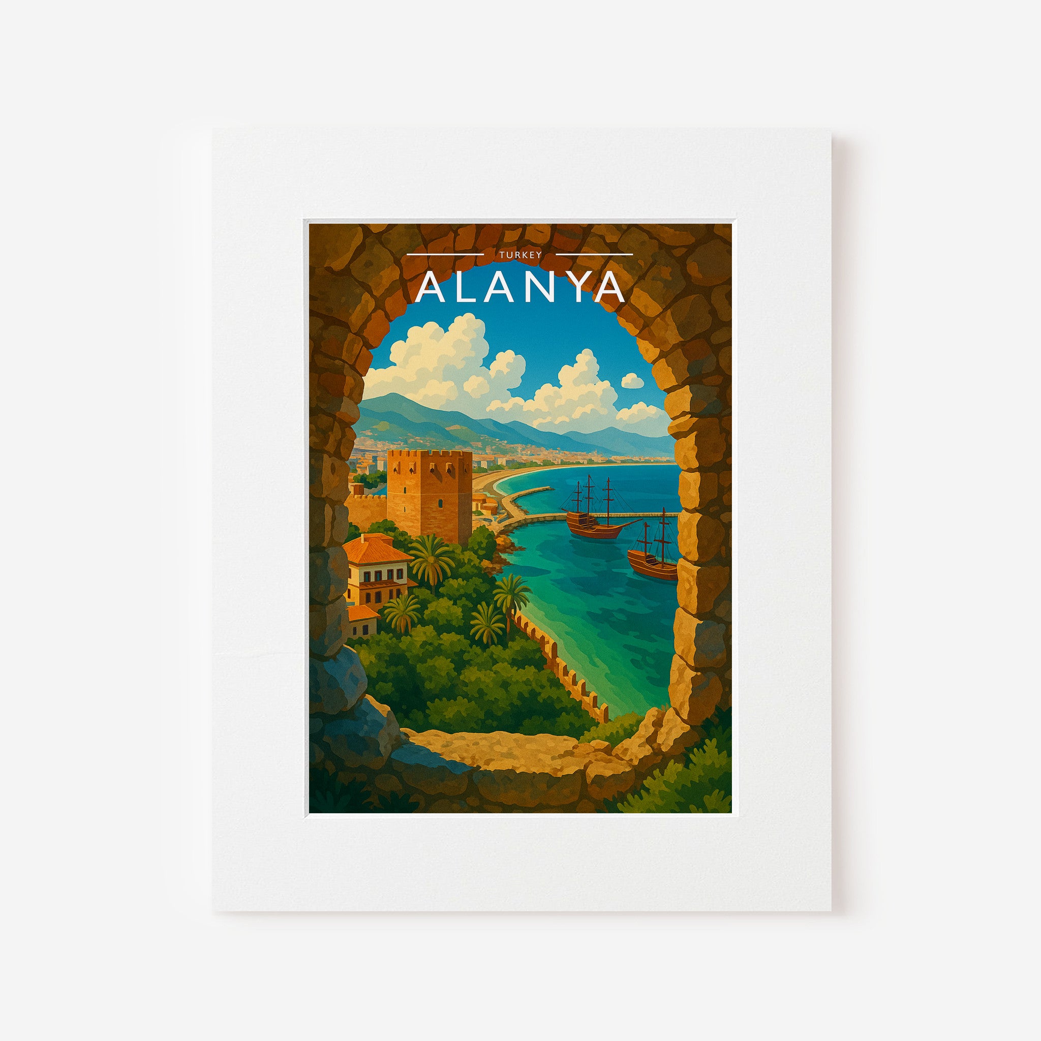 Alanya Travel Poster in a white mount