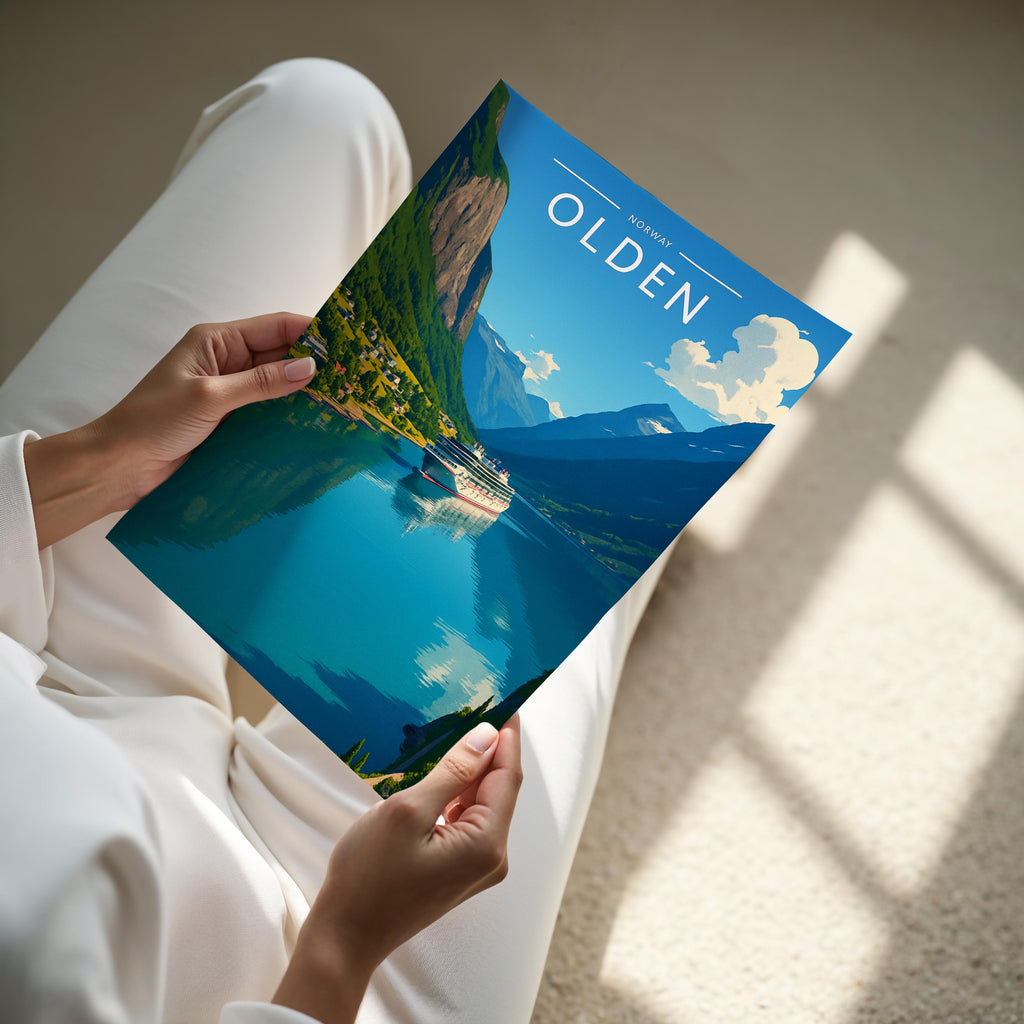 Olden Travel Poster - A4 print held in hand