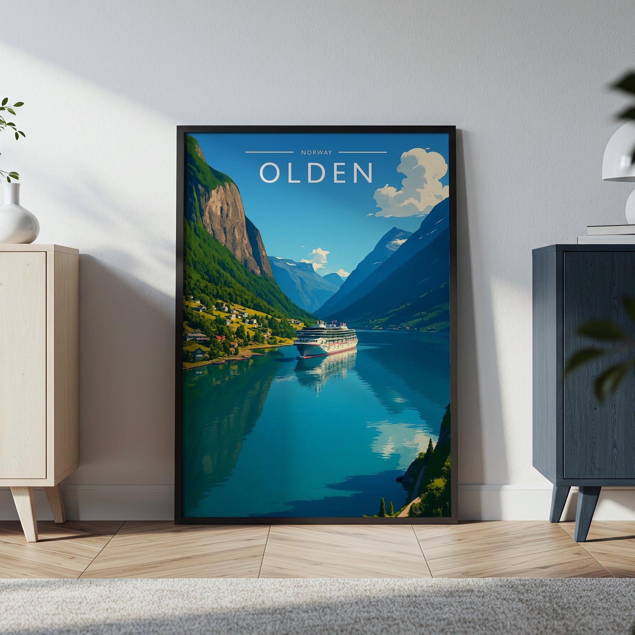 Olden Travel Poster in a black frame