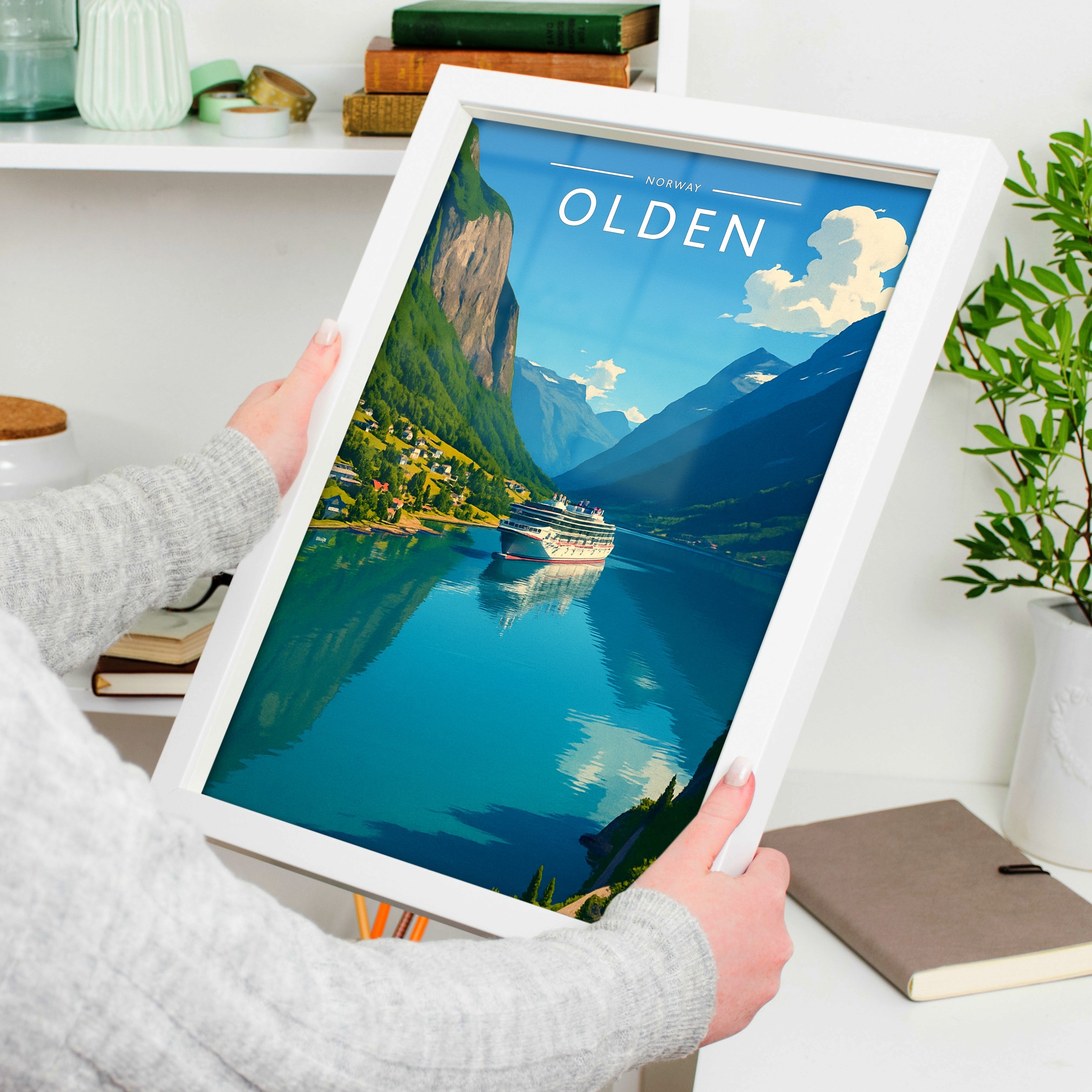 Olden Travel Poster held in a white frame