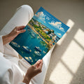 New Quay Travel Poster - A4 print held in hand