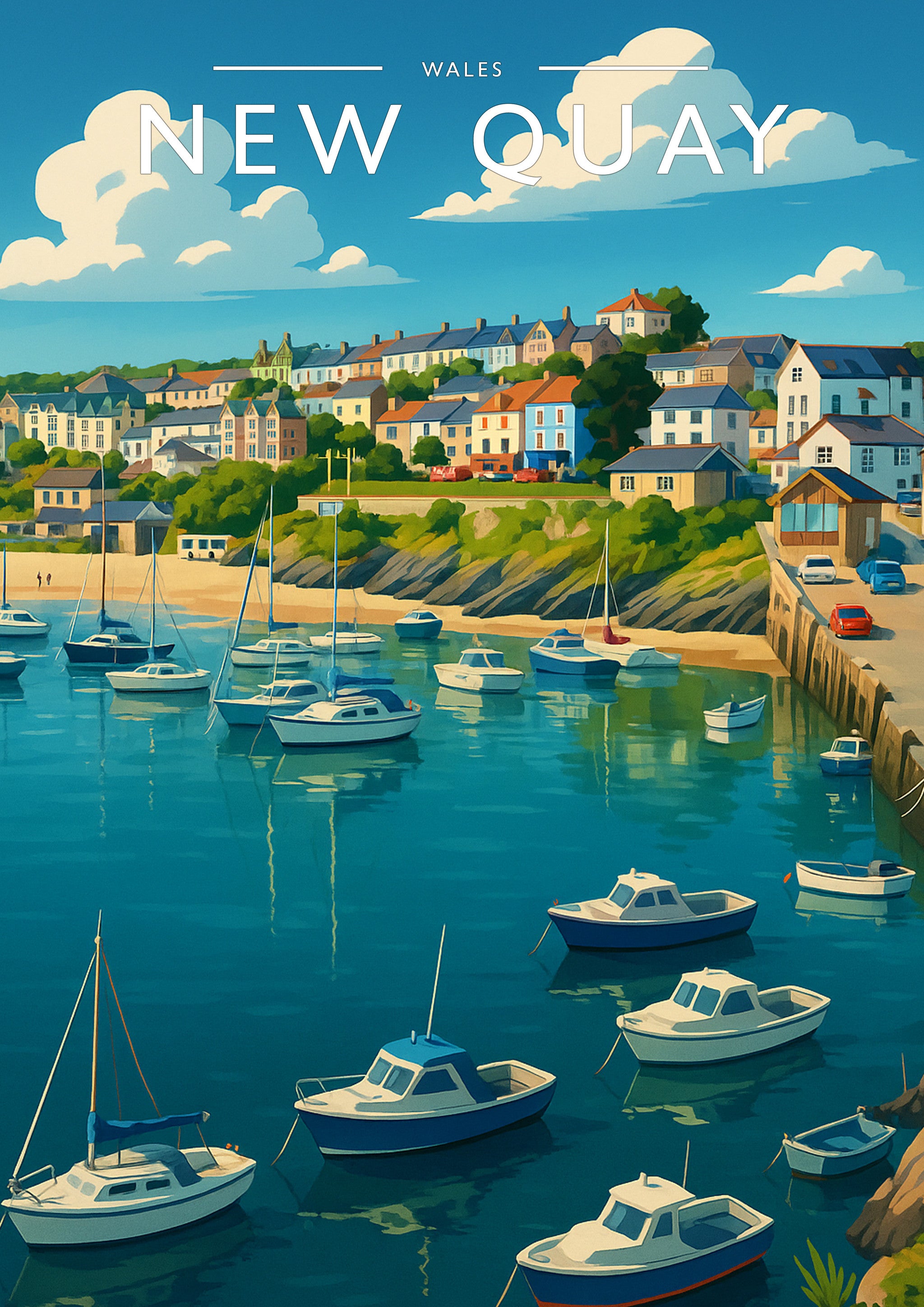 New Quay Travel Poster - A4 travel poster print