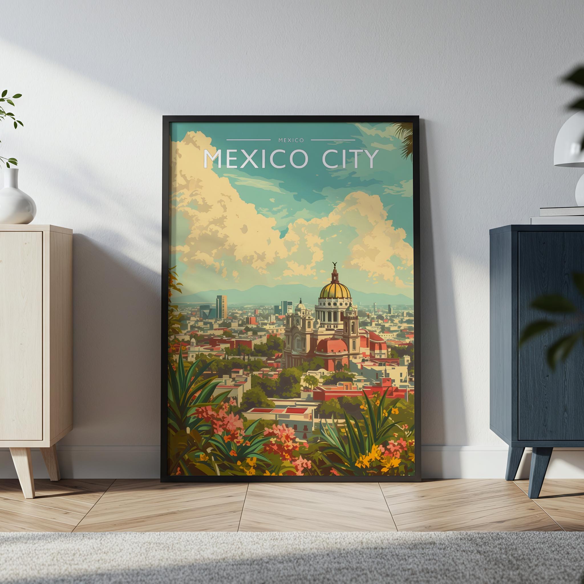 Mexico City Travel Poster in a black frame