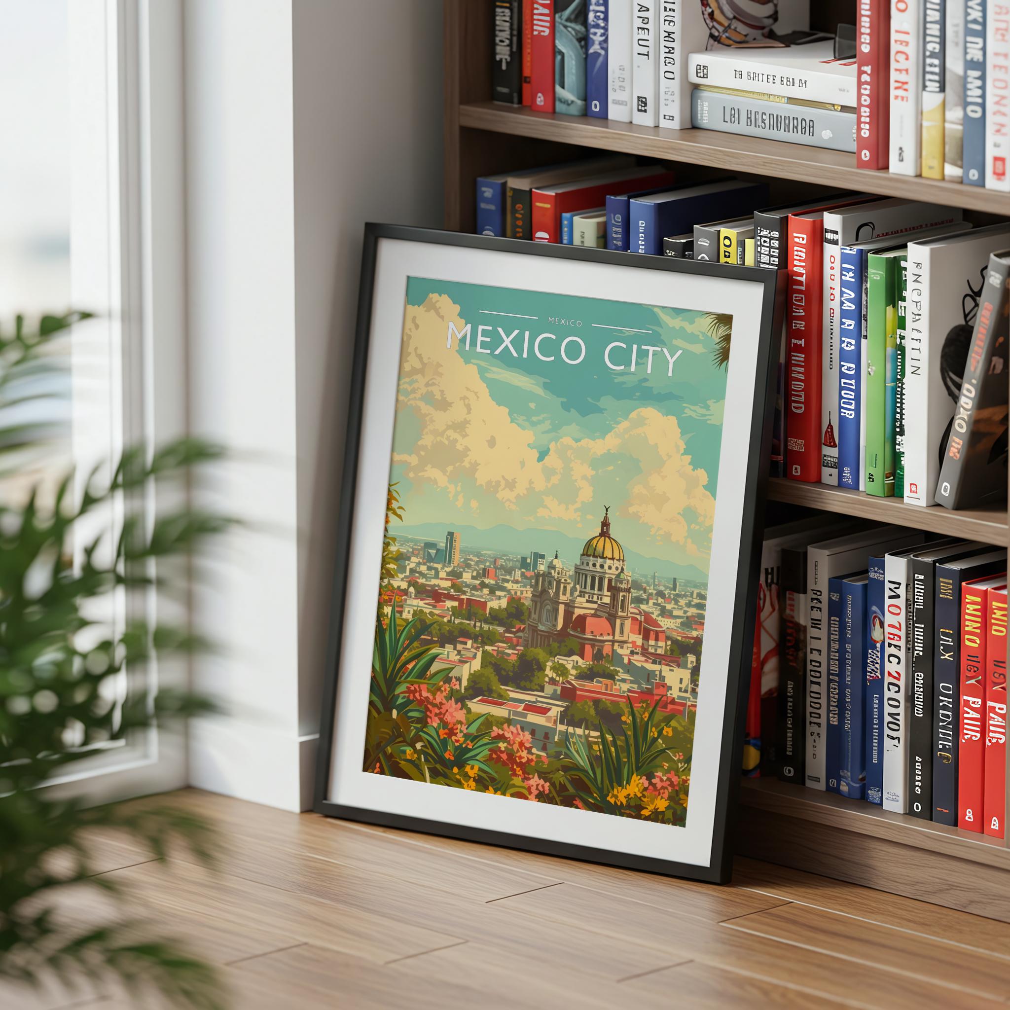 Mexico City Travel Poster mounted in a black frame