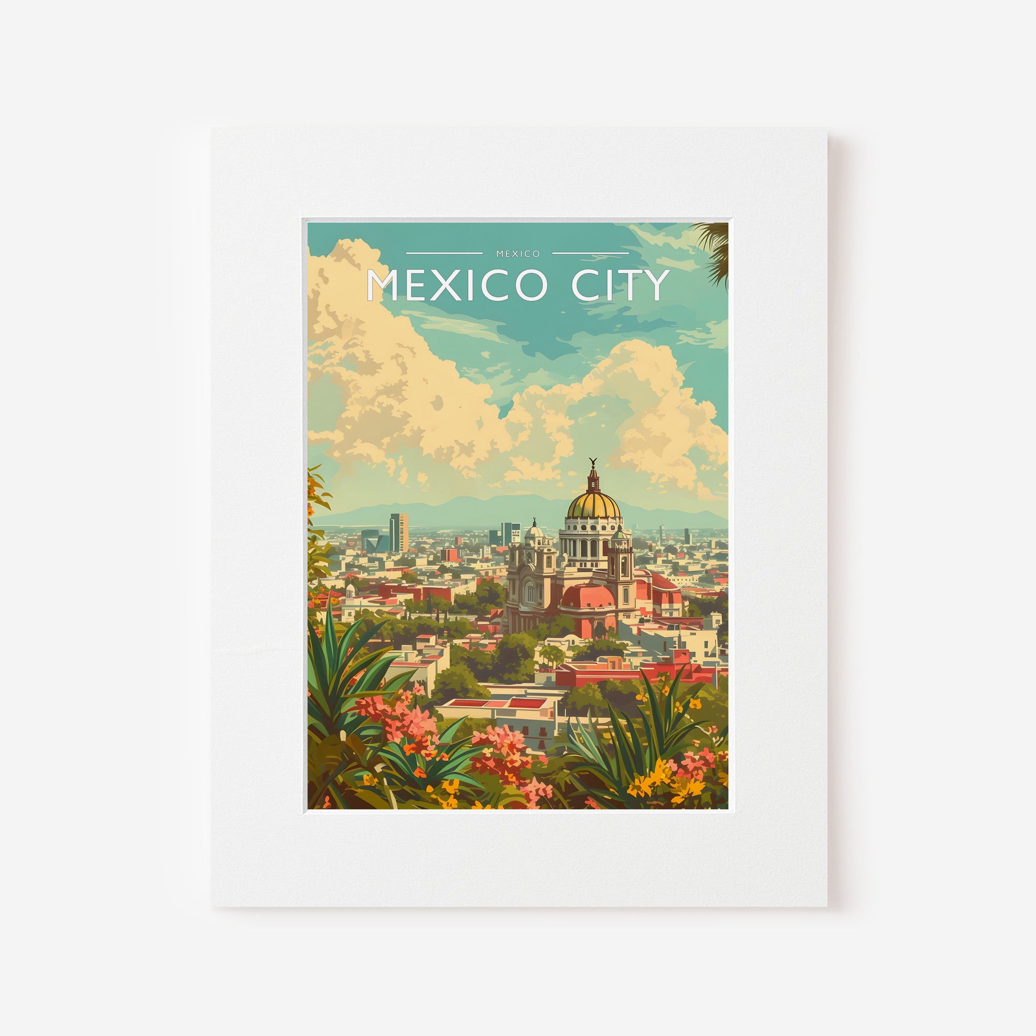 Mexico City Travel Poster in a white mount