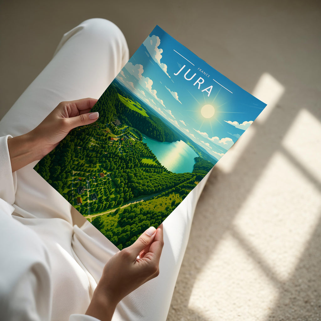 Jura Travel Poster - A4 print held in hand