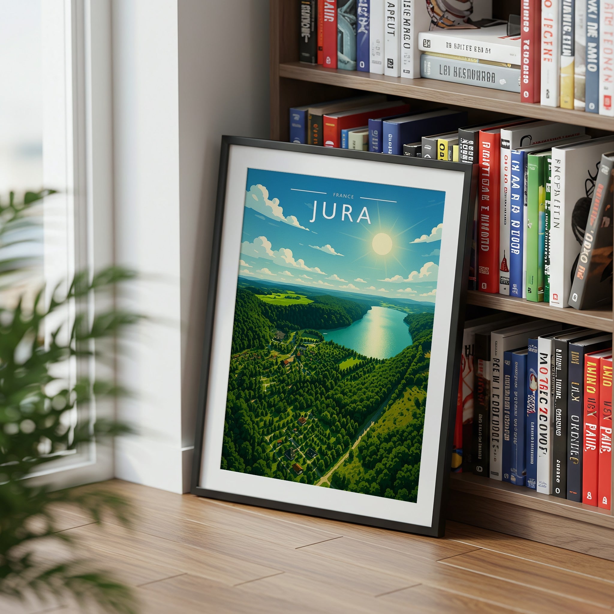 Jura Travel Poster mounted in a black frame