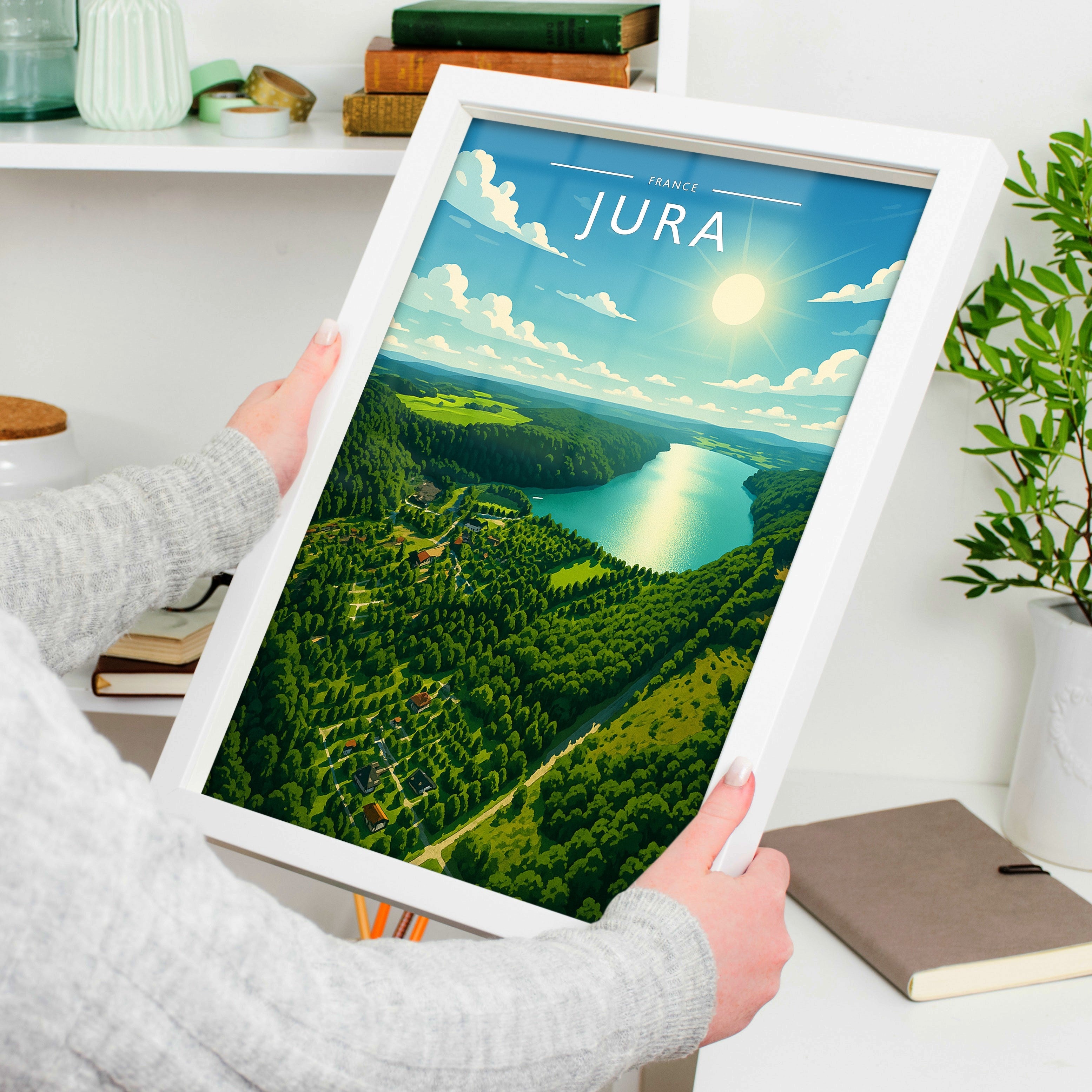 Jura Travel Poster held in a white frame