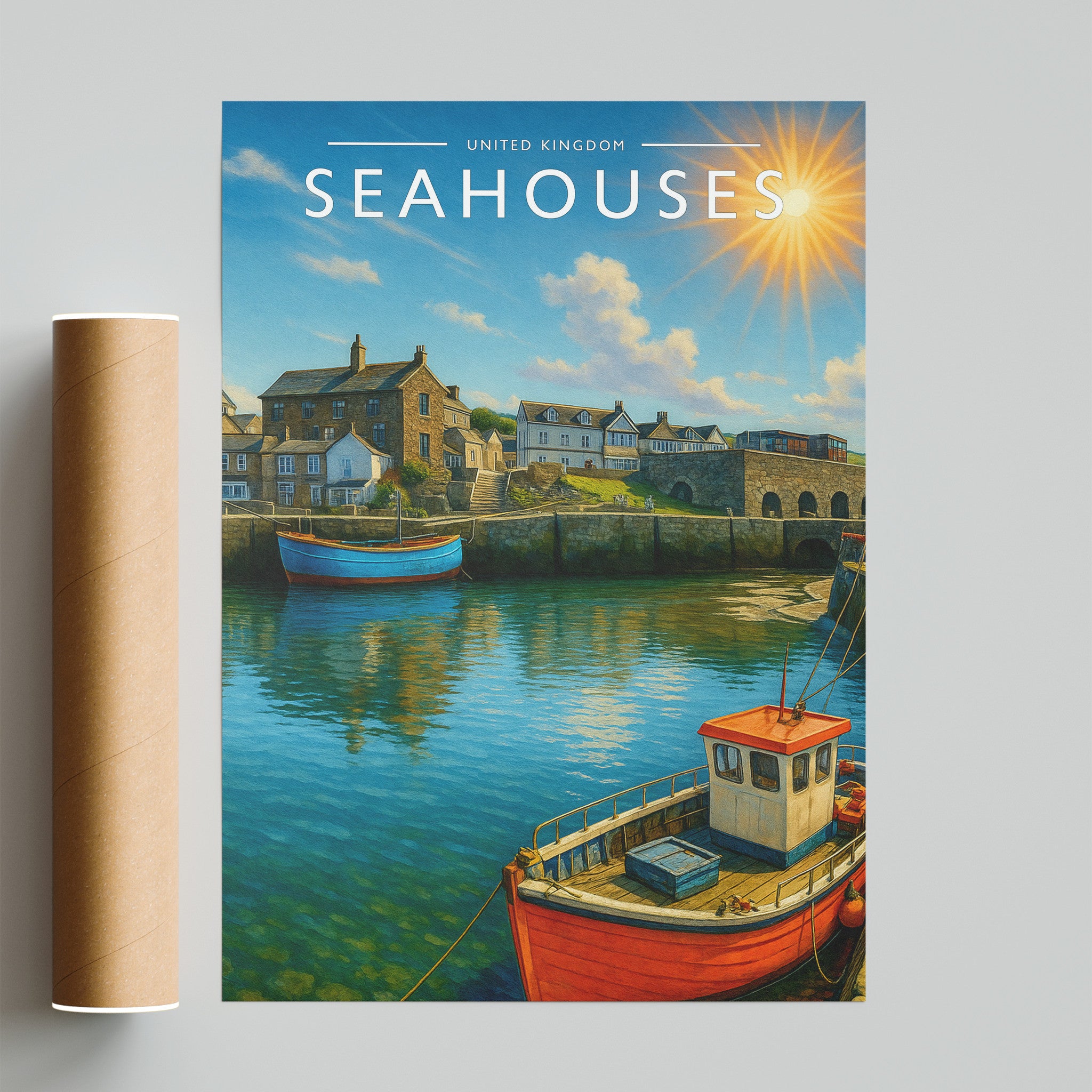 Seahouses Travel Poster - fine art print with shipping tube