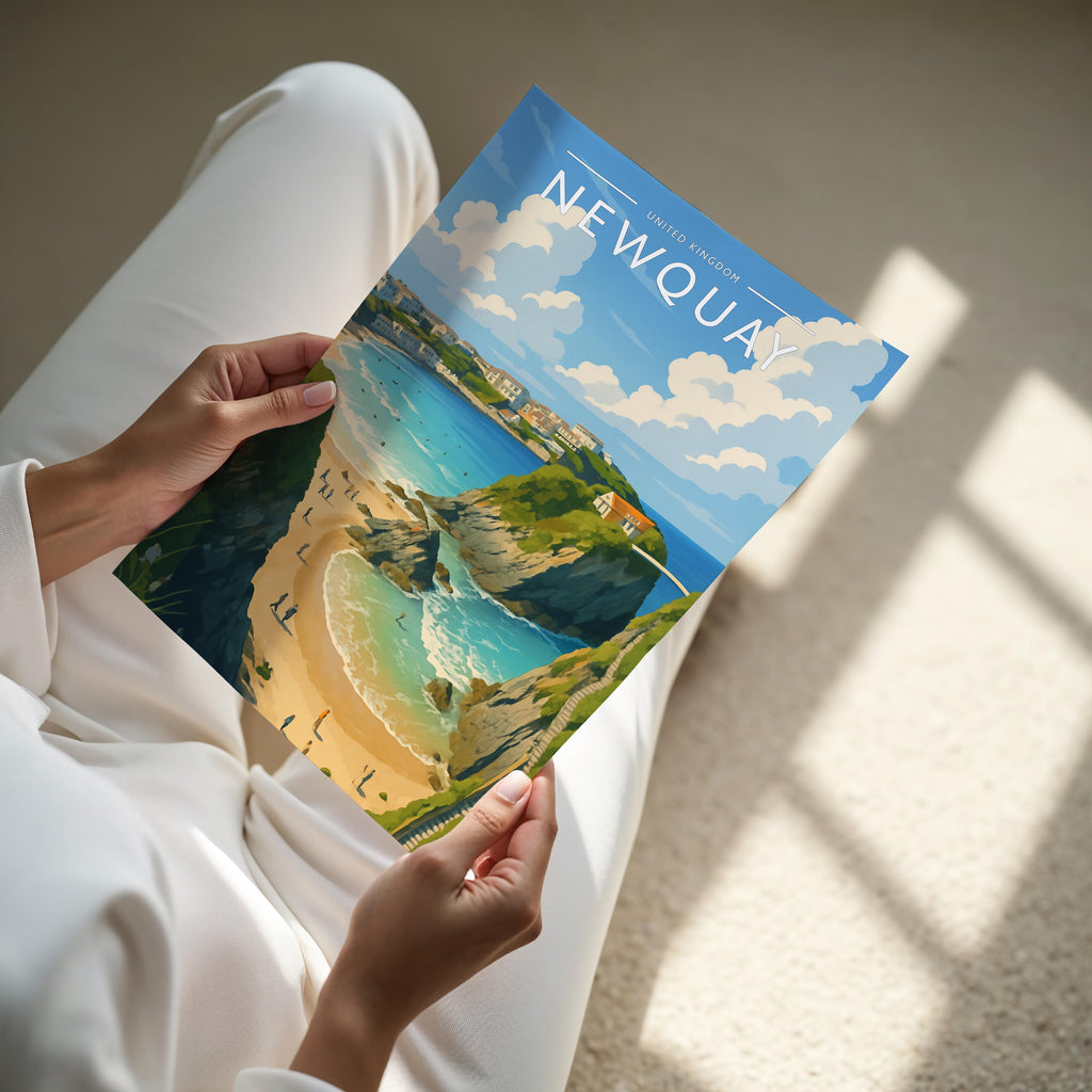 Newquay #2 Travel Poster - A4 print held in hand