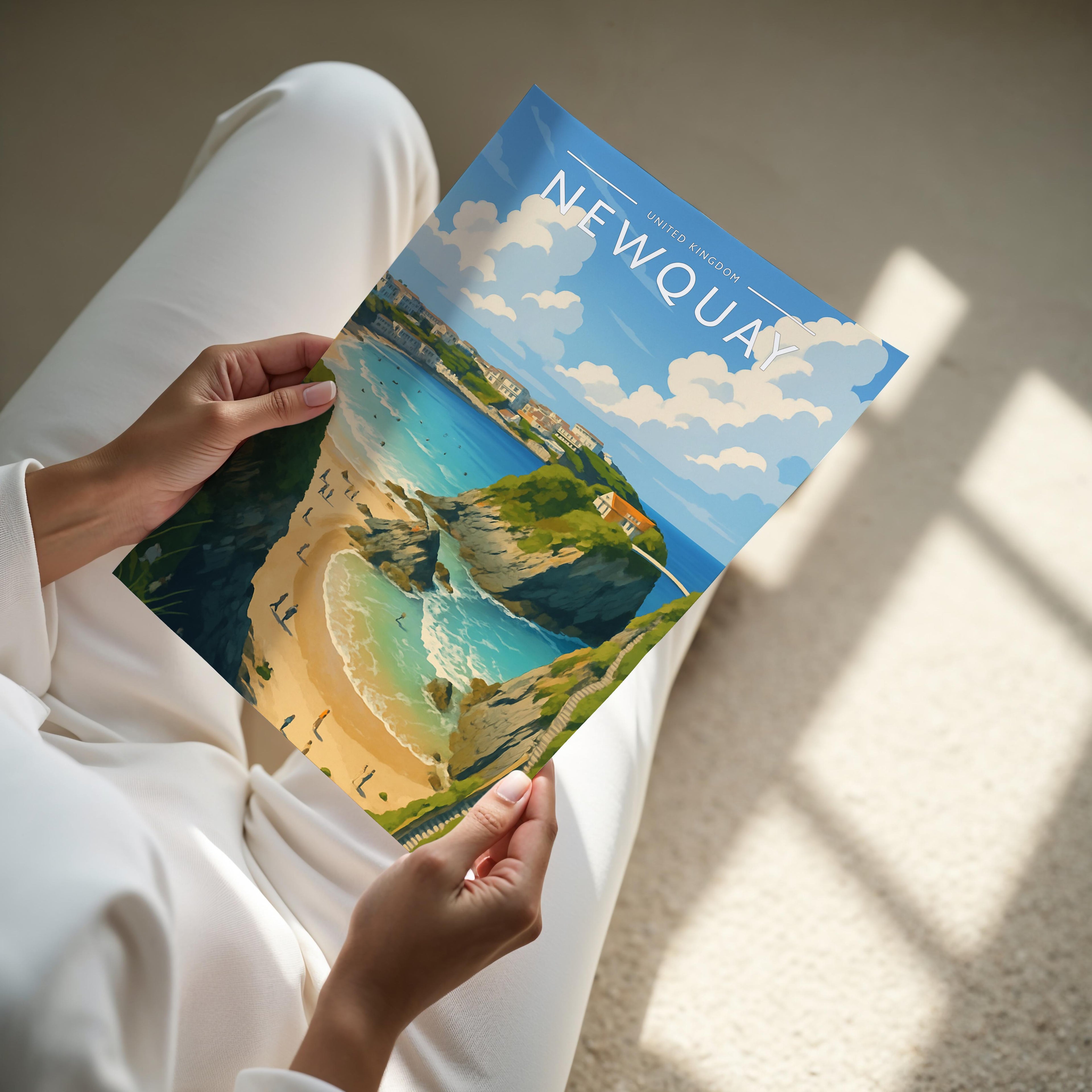 Newquay #2 Travel Poster - A4 print held in hand