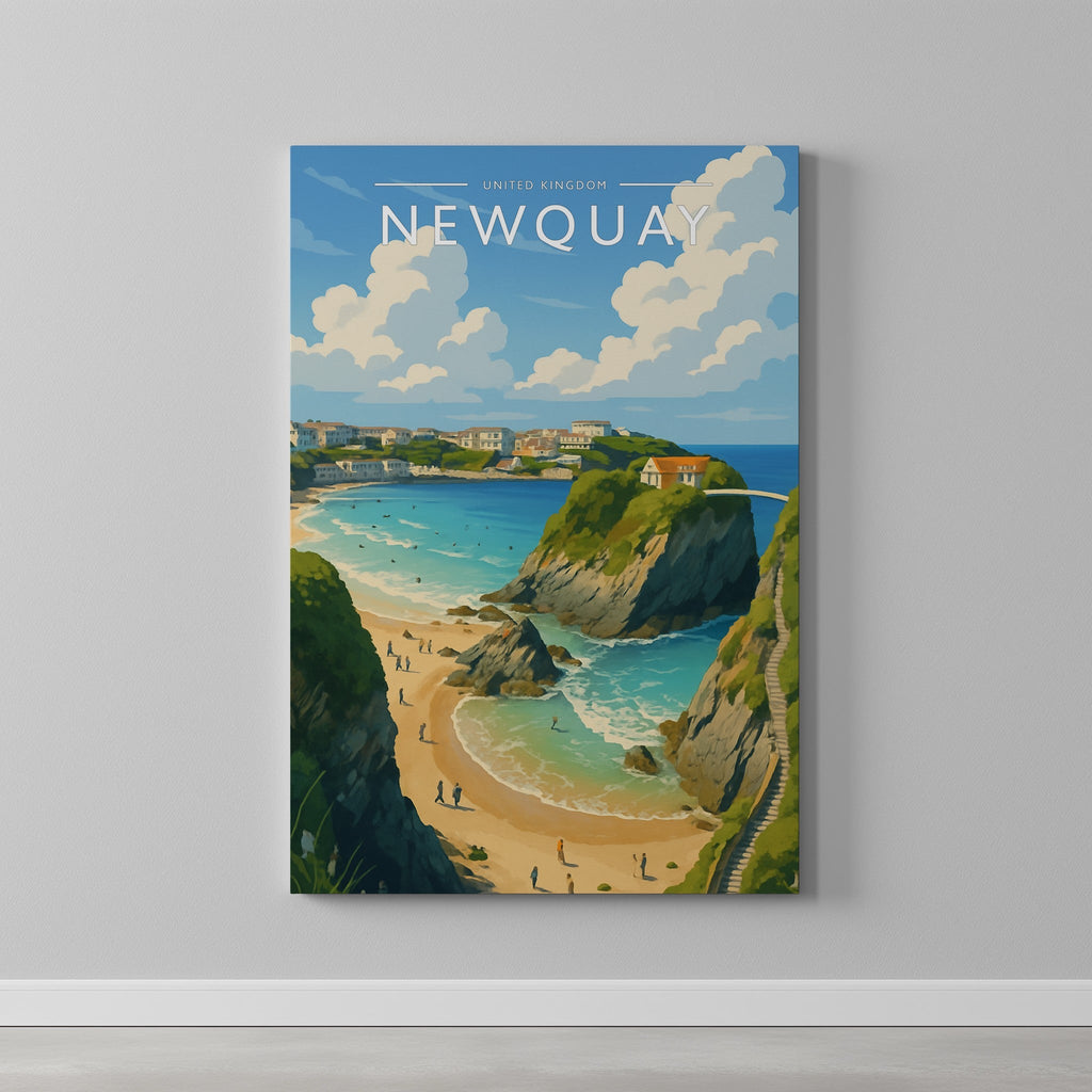 Newquay #2 Travel Poster as a gallery-wrapped canvas on a plain wall