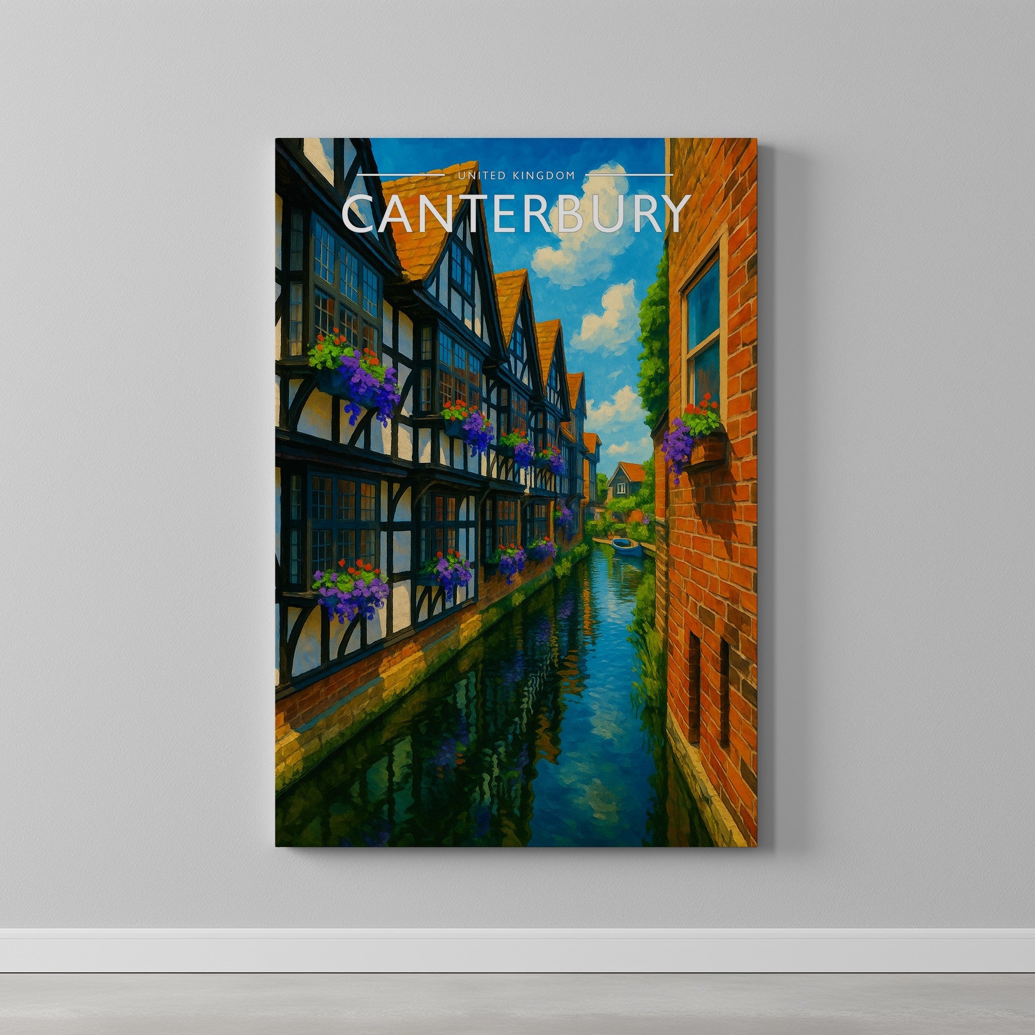 Canterbury Travel Poster as a gallery-wrapped canvas on a plain wall