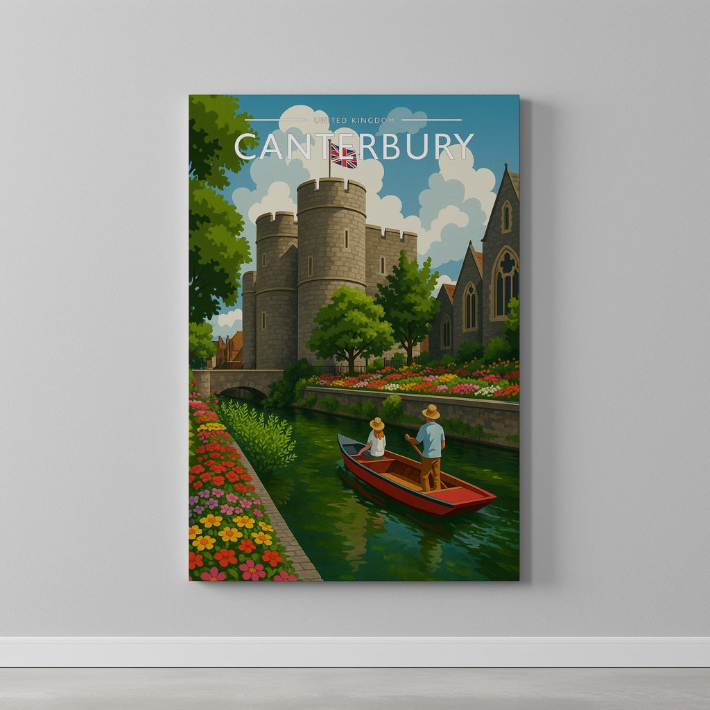 Canterbury #2 Travel Poster as a gallery-wrapped canvas on a plain wall