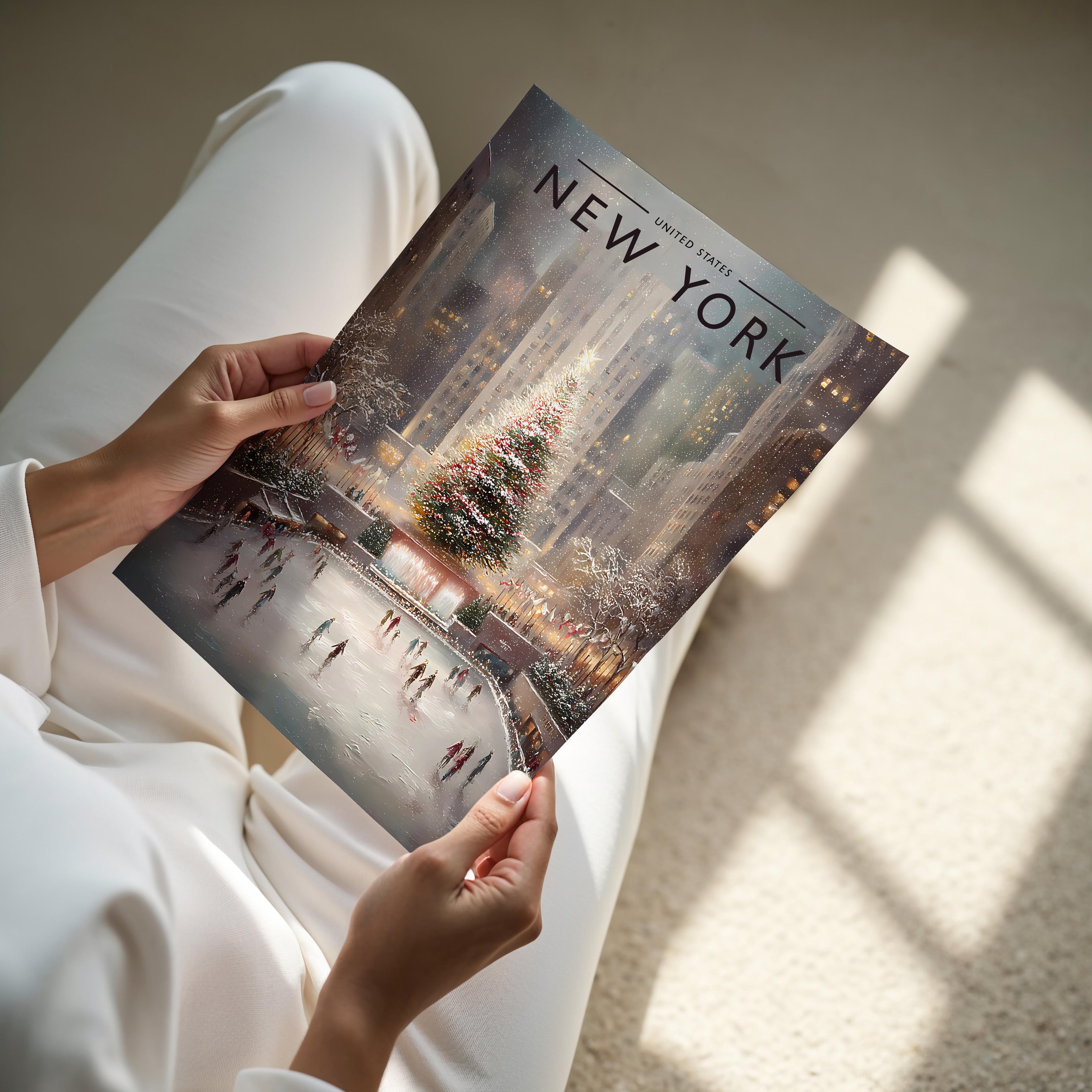 New York #2 Travel Poster - A4 print held in hand