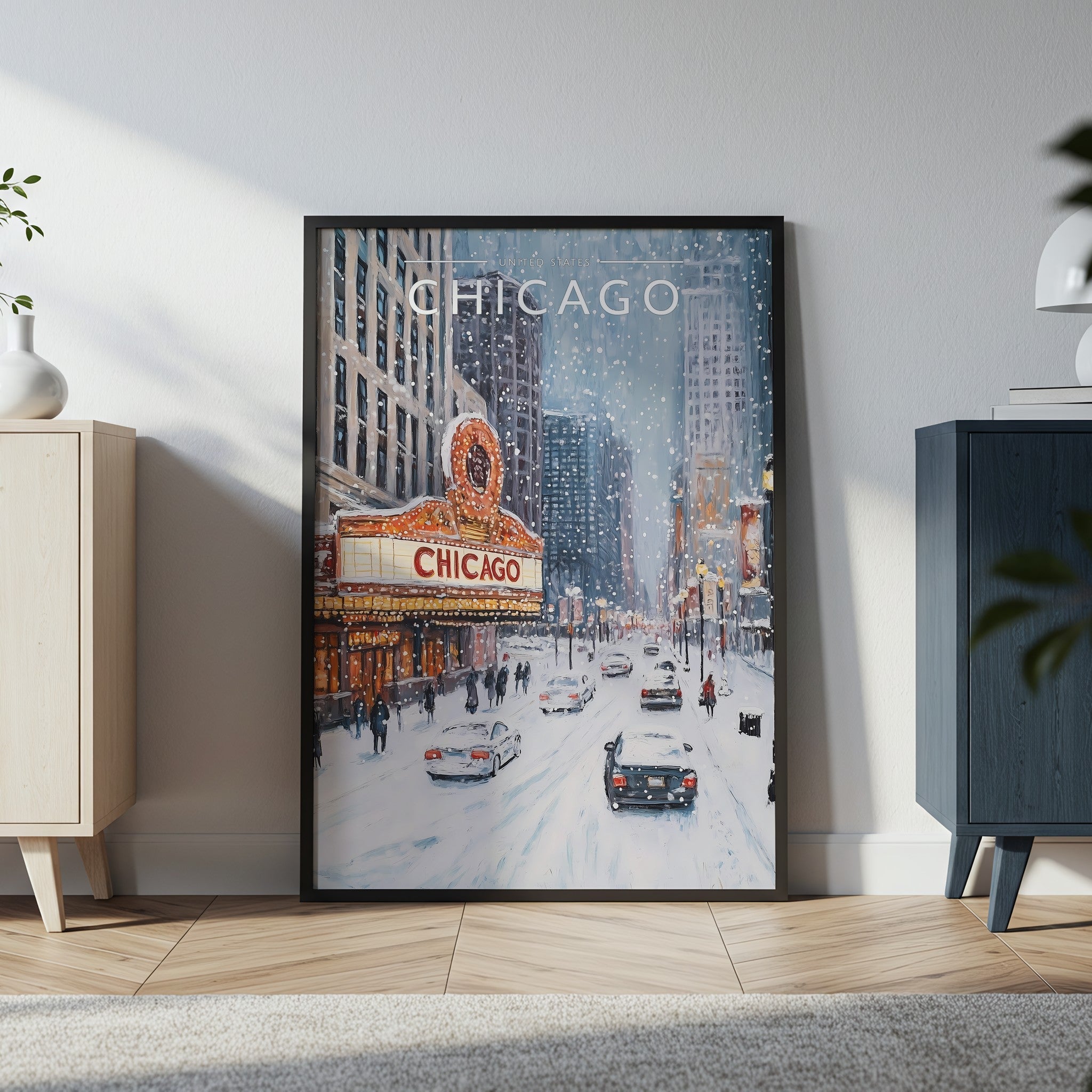 Chicago #2 Travel Poster in a black frame