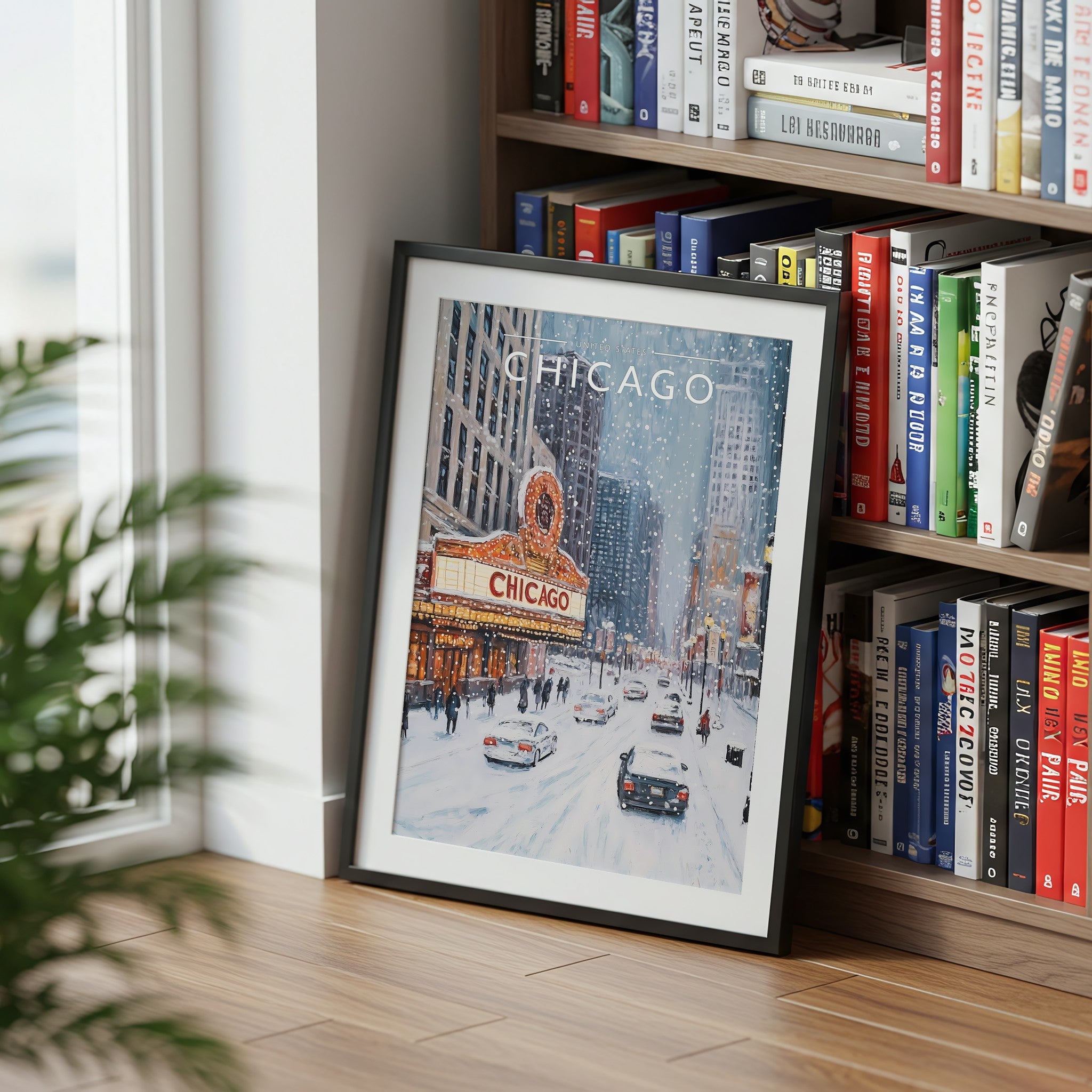 Chicago #2 Travel Poster mounted in a black frame