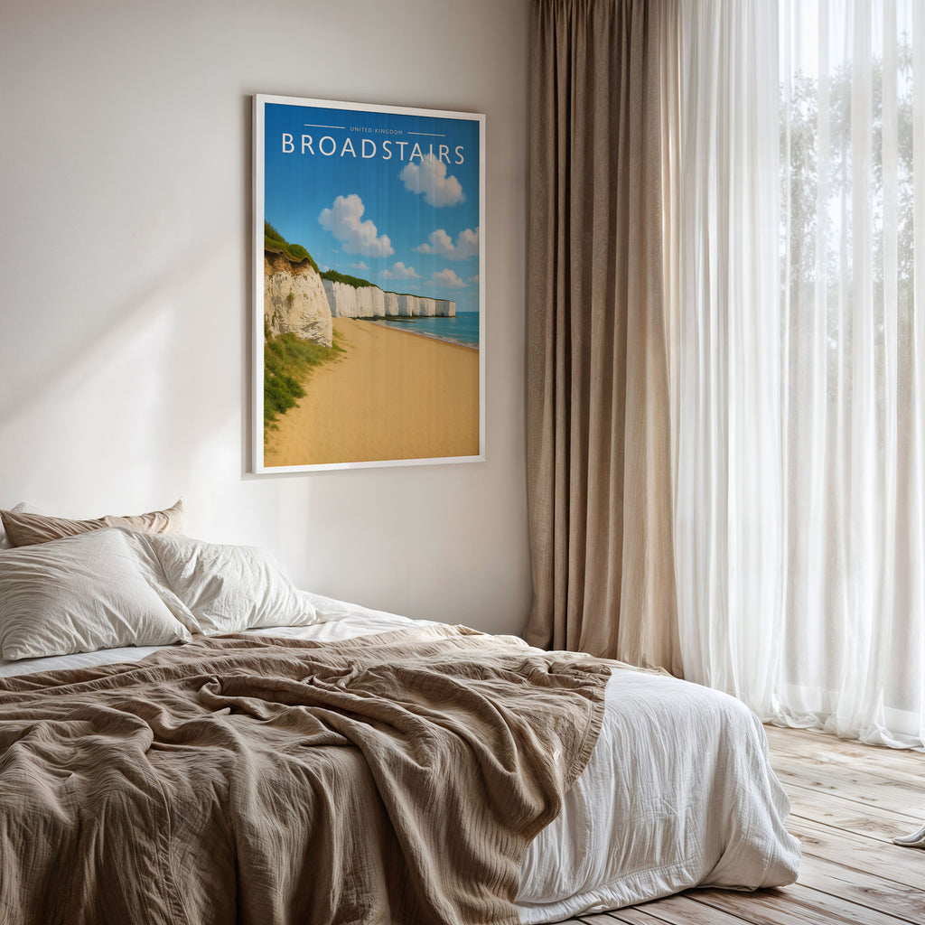 Broadstairs Travel Poster framed on a bedroom wall