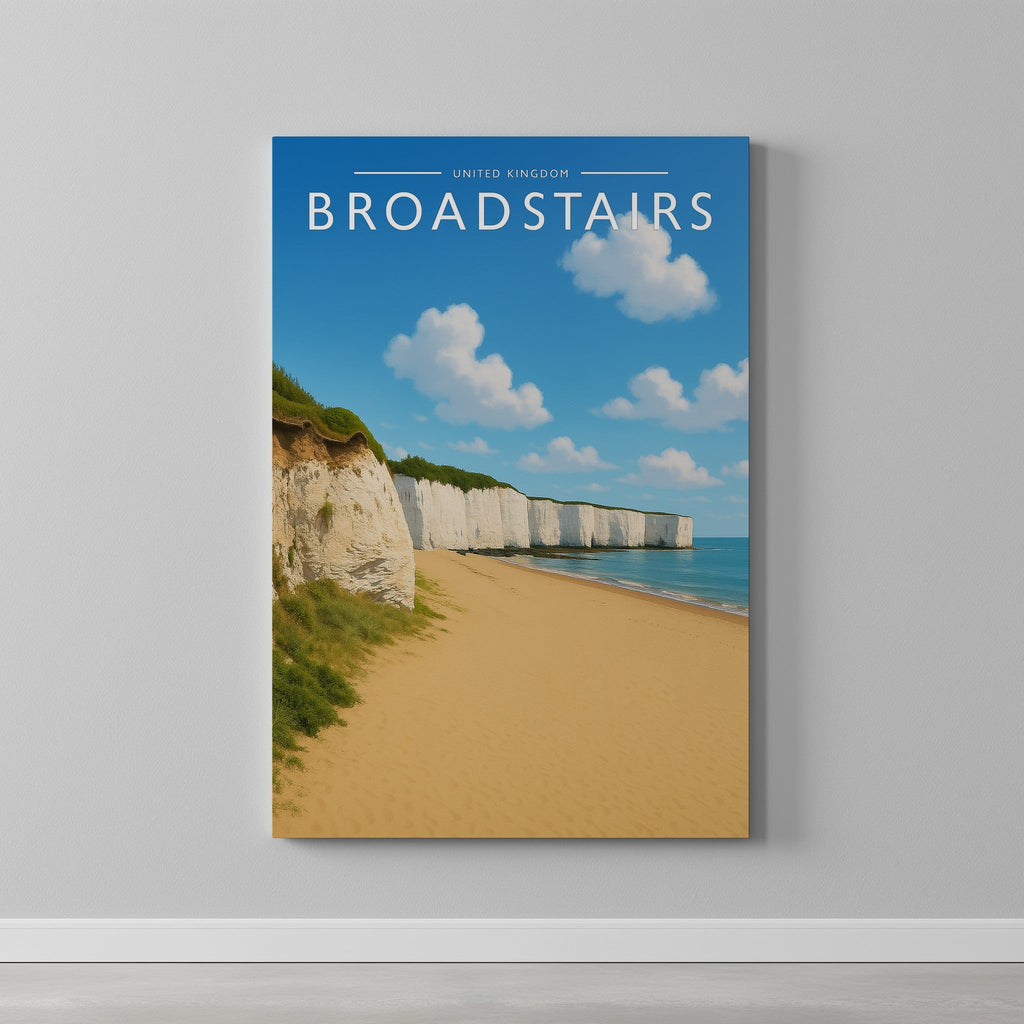 Broadstairs Travel Poster as a gallery-wrapped canvas on a plain wall