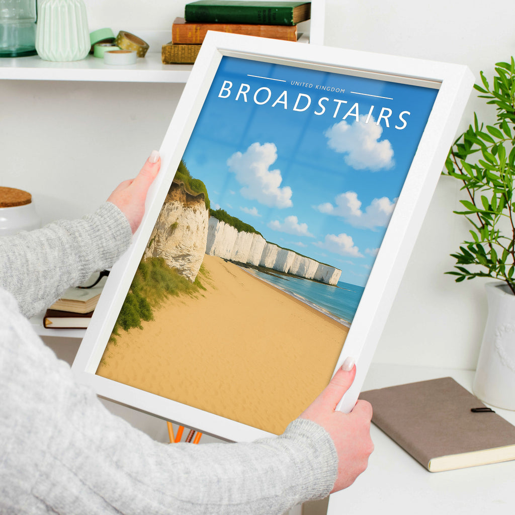 Broadstairs Travel Poster in a white frame, held to show scale