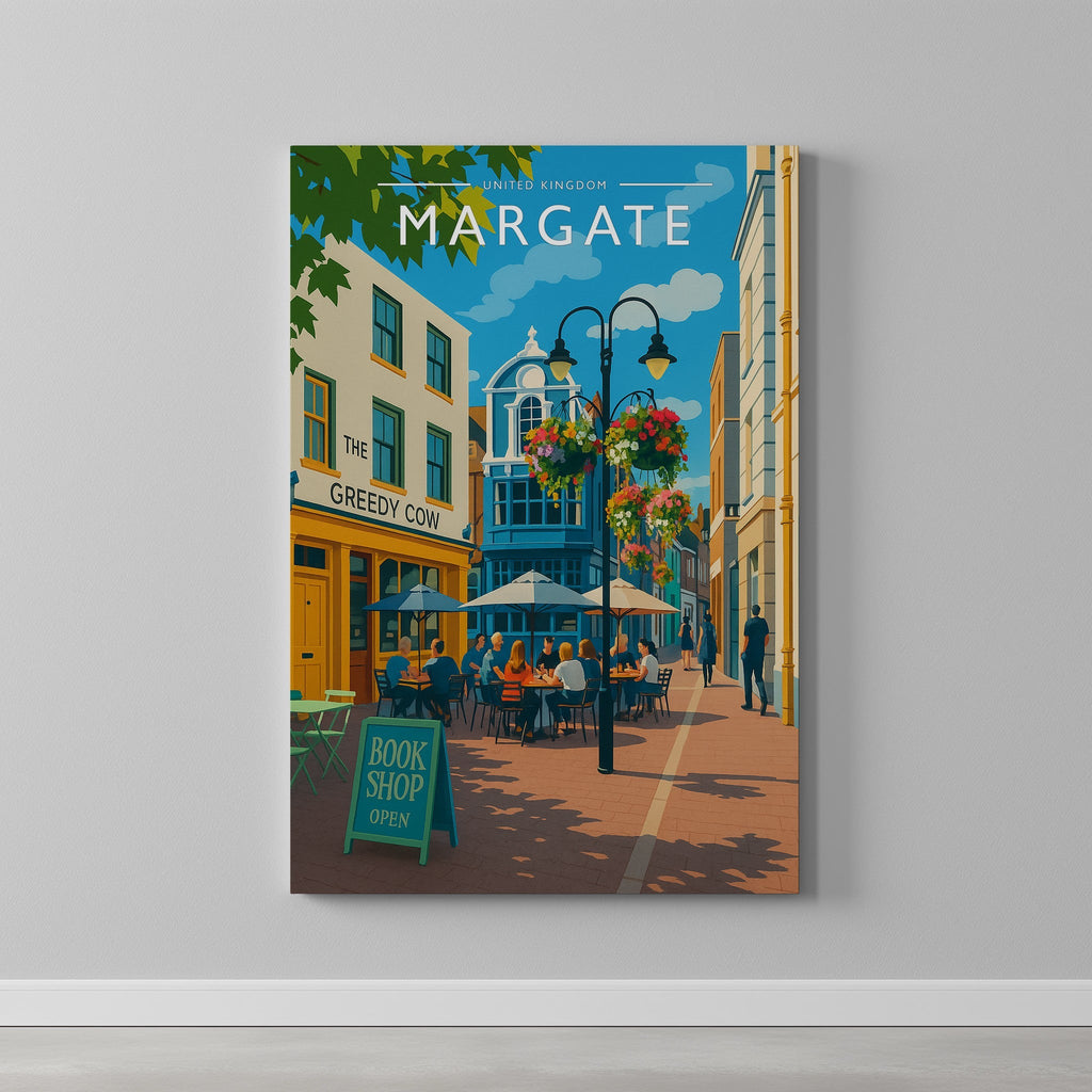 Margate #2 Travel Poster as a gallery-wrapped canvas on a plain wall
