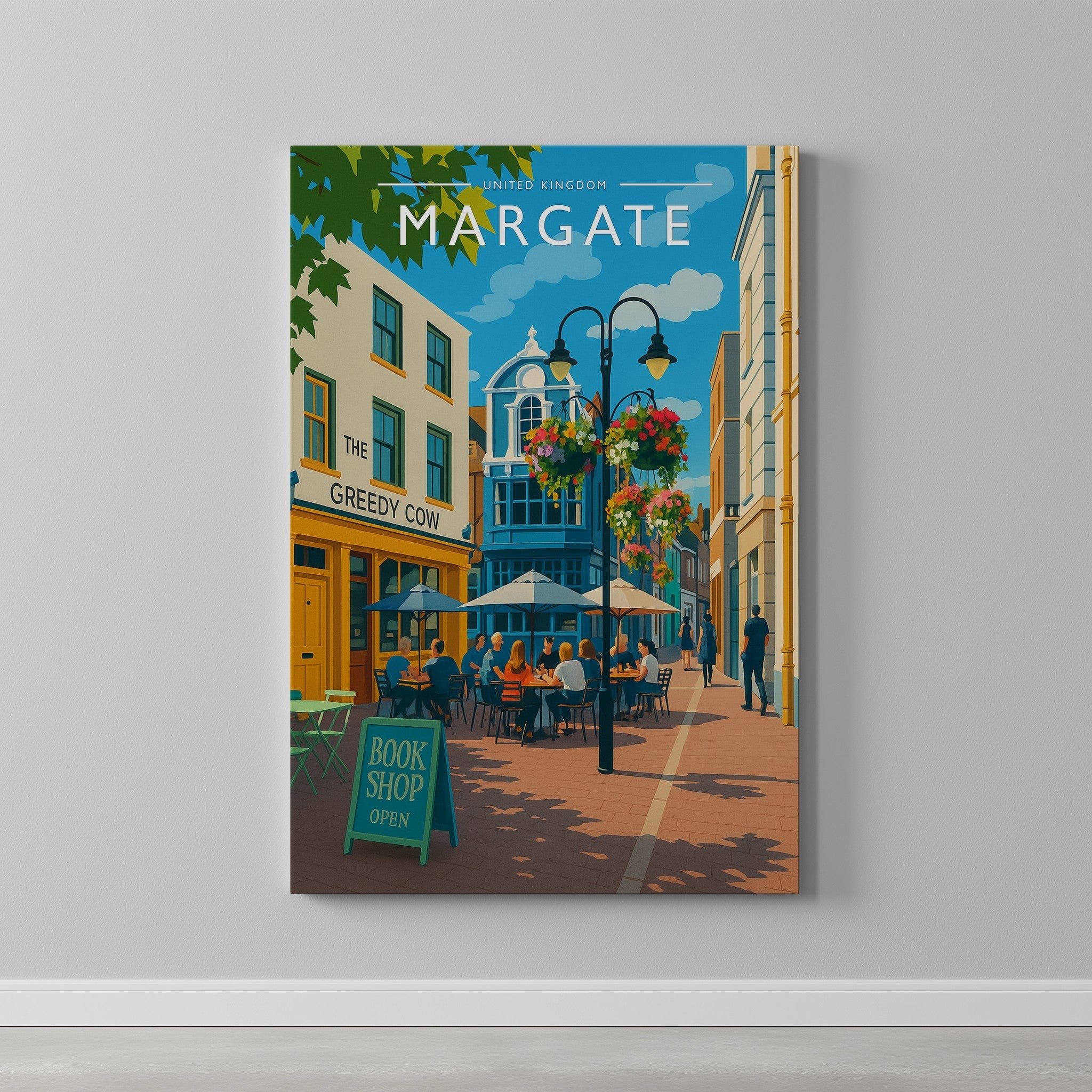 Margate #2 Travel Poster as a gallery-wrapped canvas on a plain wall