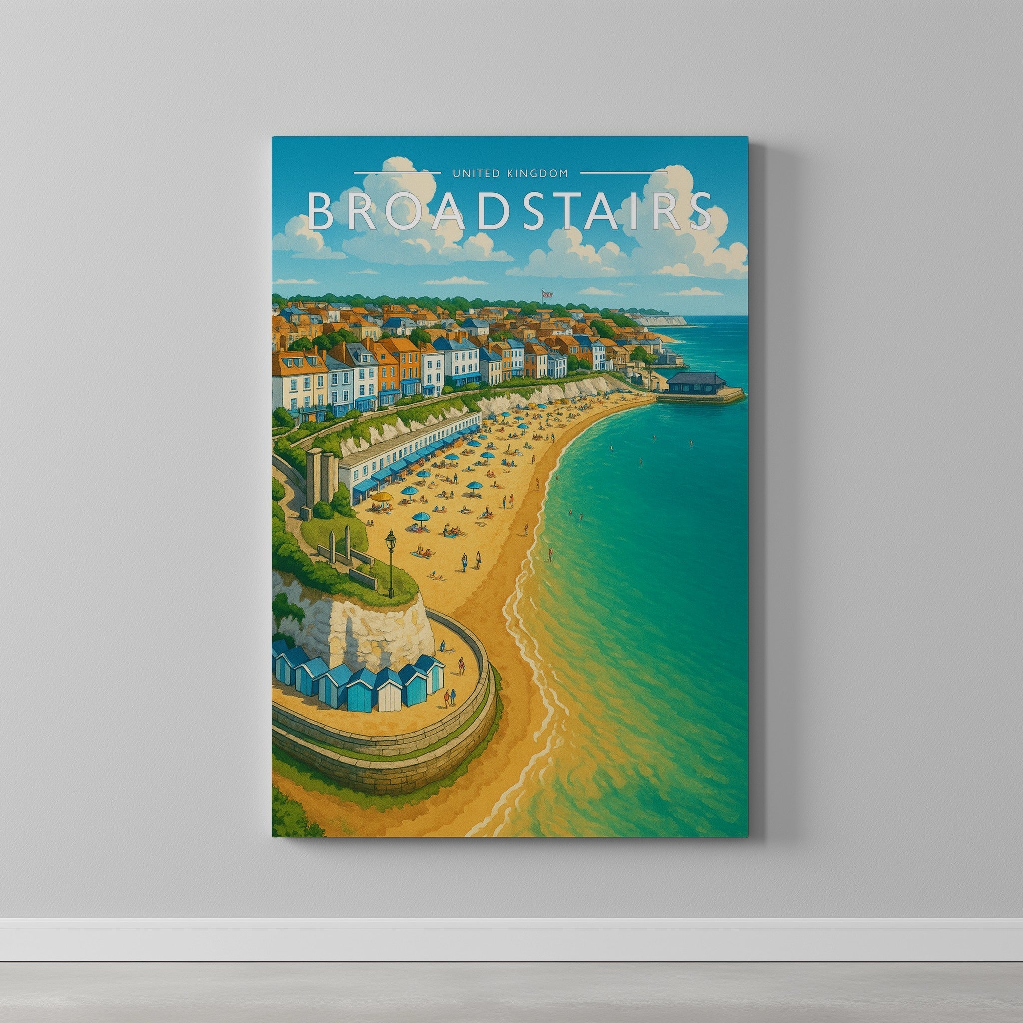 Broadstairs #2 Travel Poster as a gallery-wrapped canvas on a plain wall