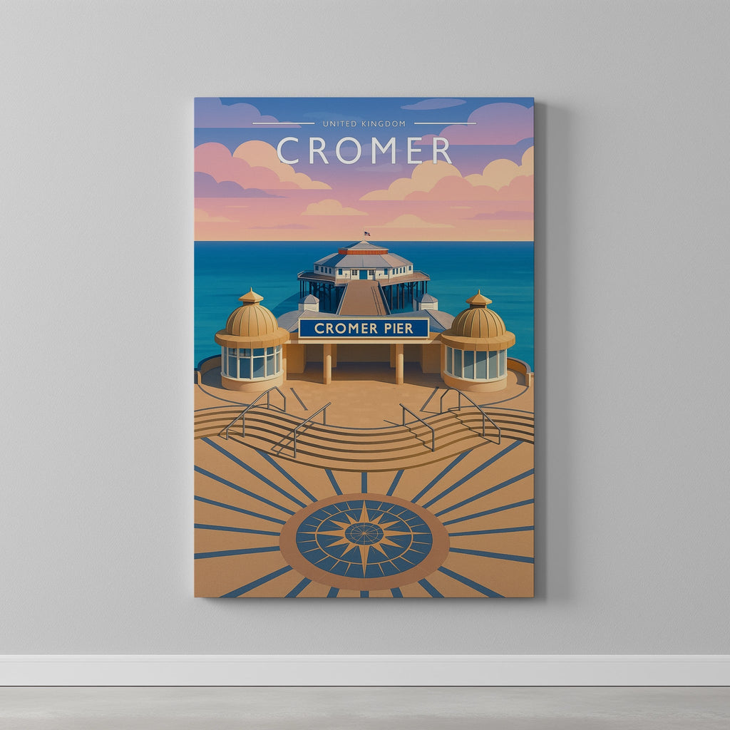 Cromer Travel Poster as a gallery-wrapped canvas on a plain wall