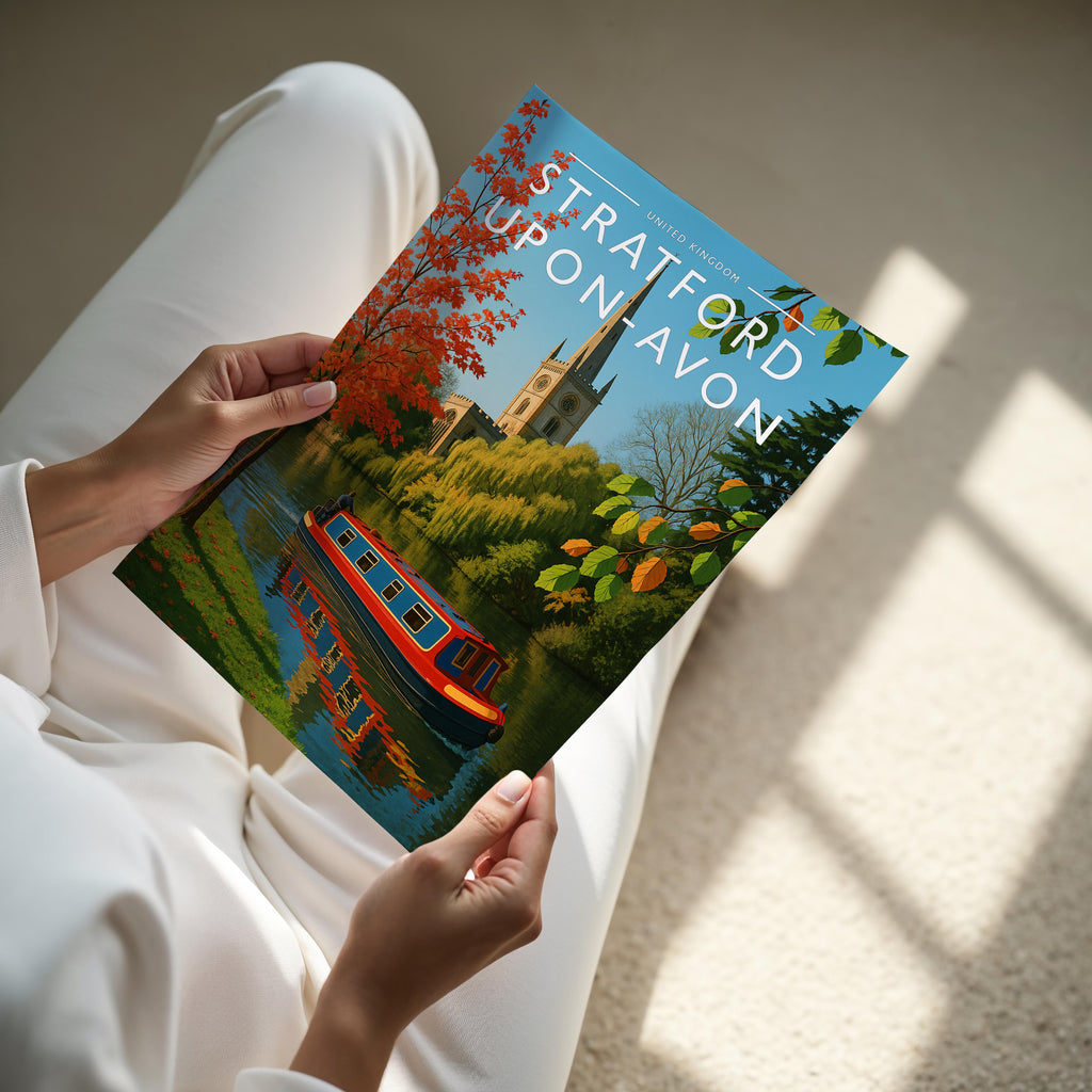 Stratford-upon-Avon Travel Poster - A4 print held in hand